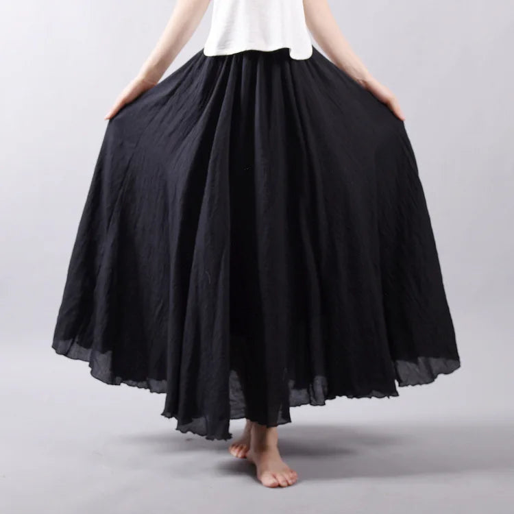 High-Waist Cotton-Linen A-Line Skirt