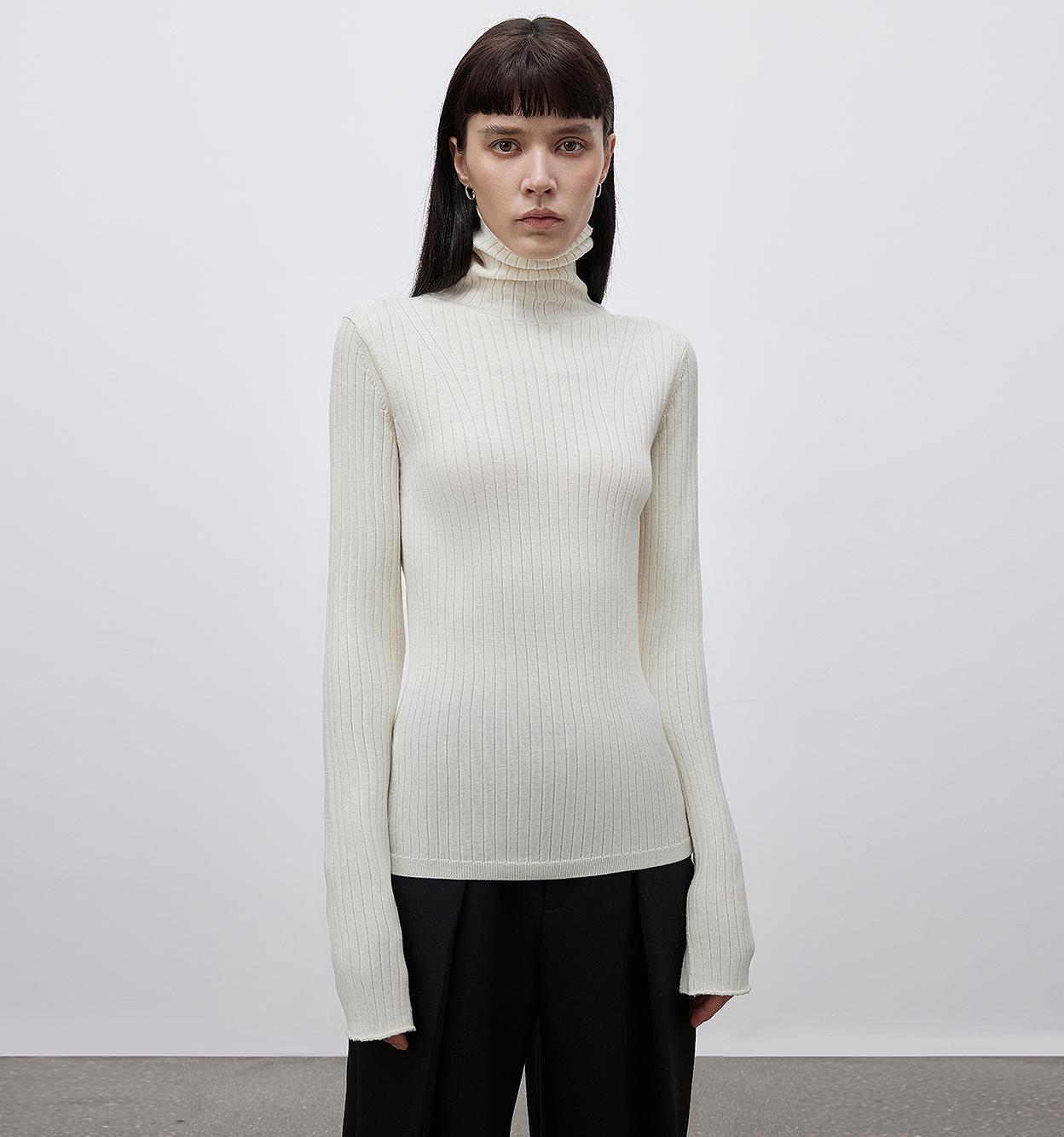Pile Collar Slim Fit Merino Wool Knitted Sweater