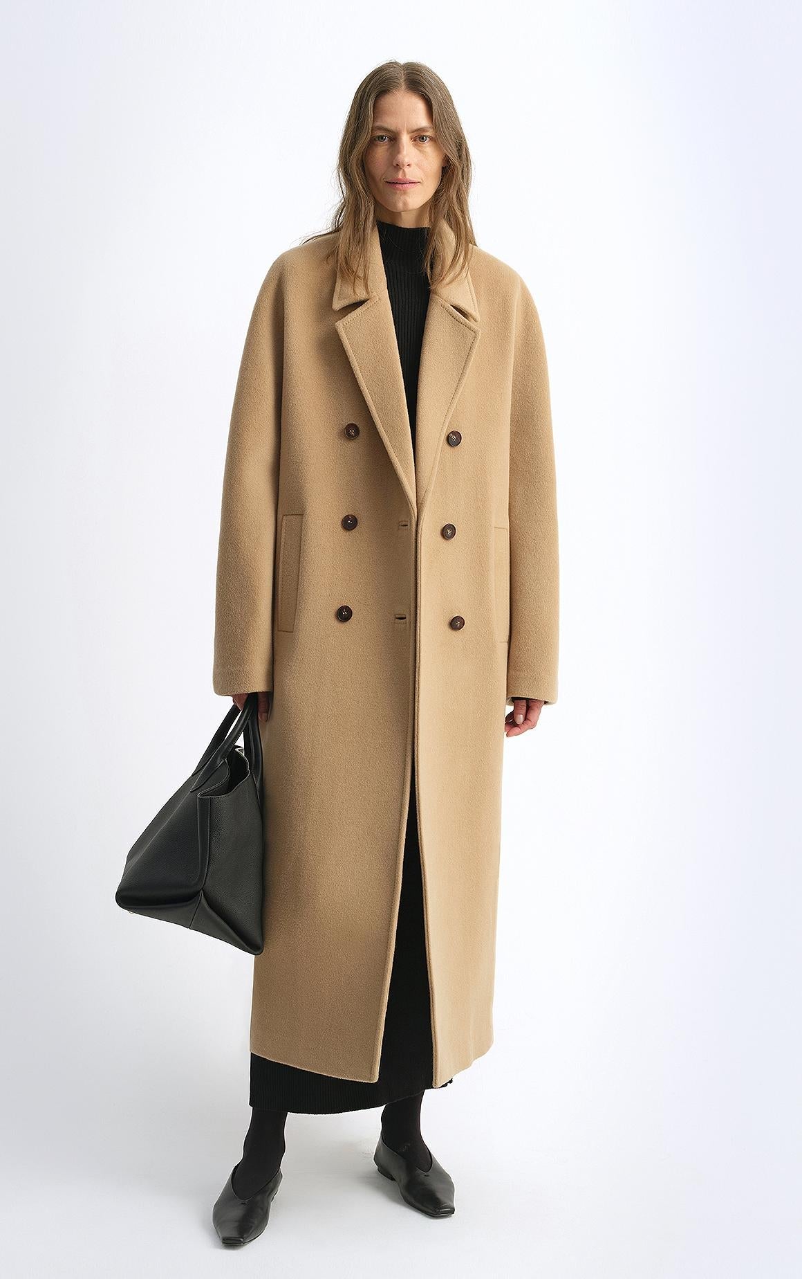 Wool Cashmere Blend Classic Tie Coat - Camel / Gray