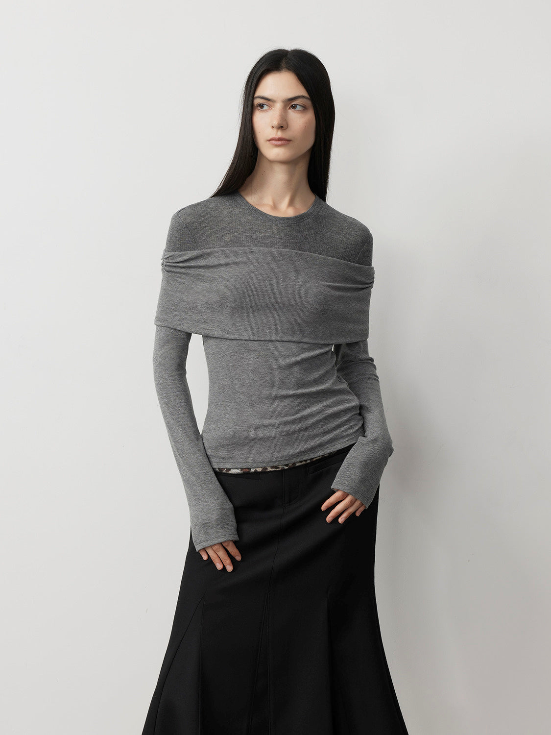 Spliced One-Shoulder Versatile Knitted Wool Top