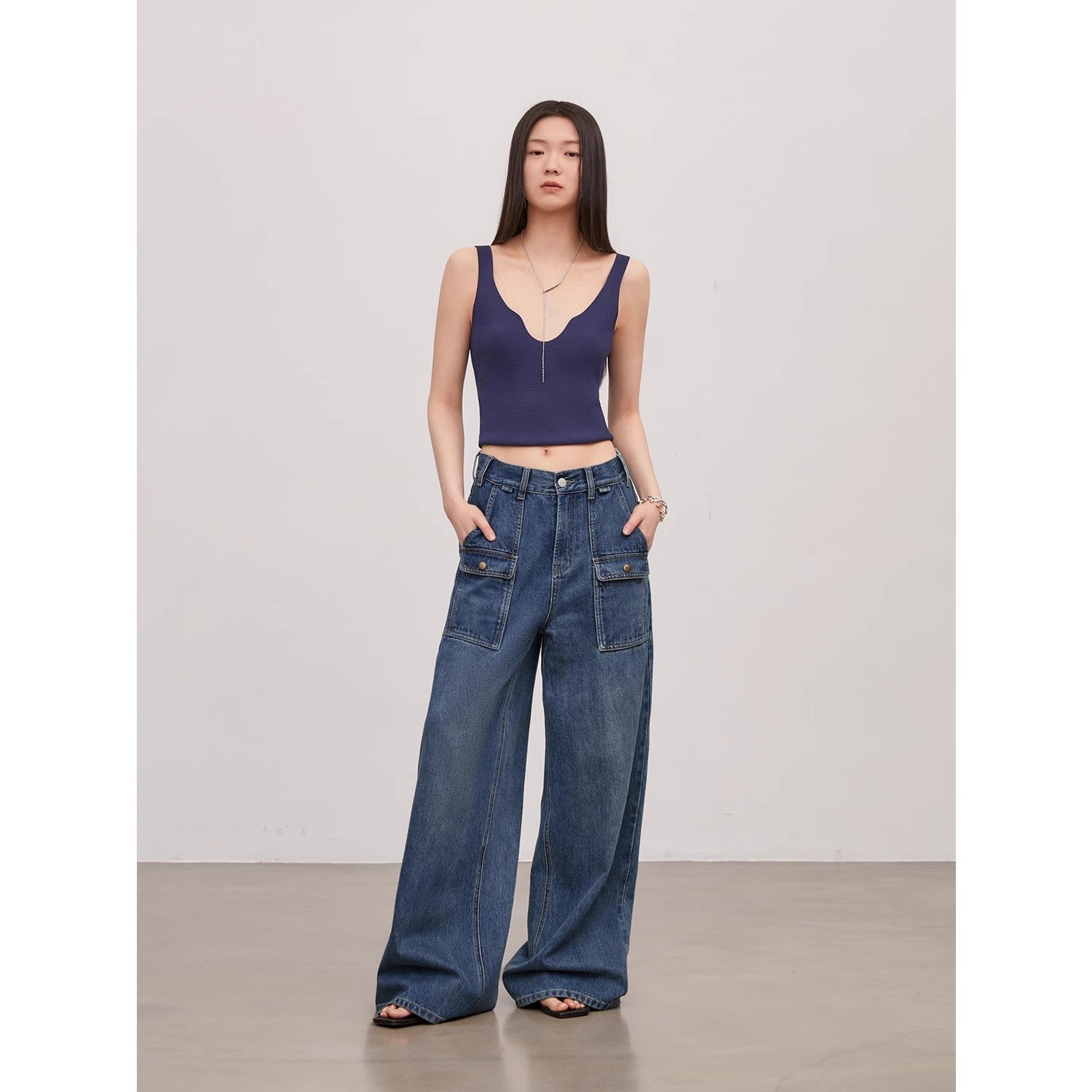 Washed Vintage Blue Straight & Loose Wide Leg Jeans