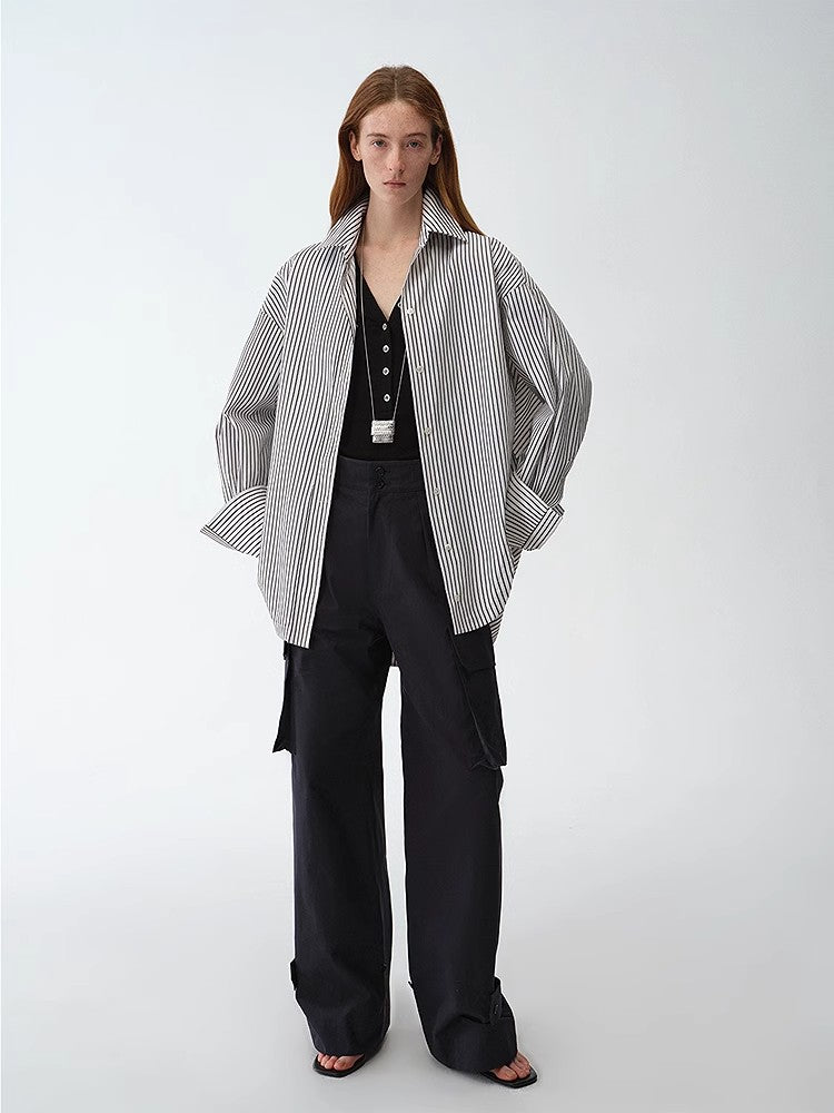 Asymmetric Slanted Striped Shirt