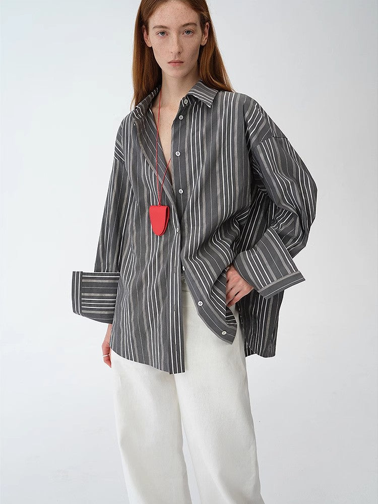 Asymmetric Slanted Striped Shirt