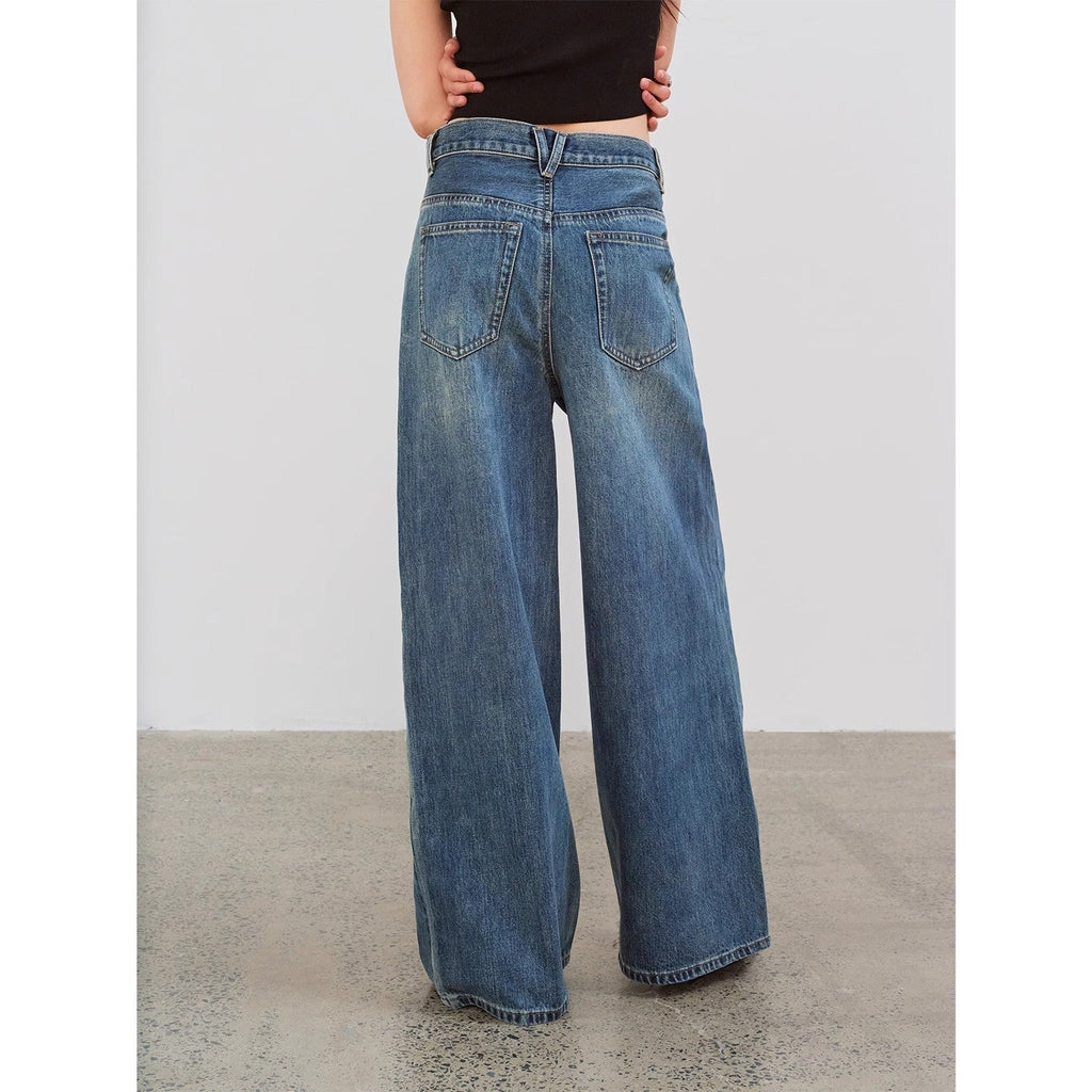 Washed Vintage Blue Straight & Loose Wide Leg Jeans