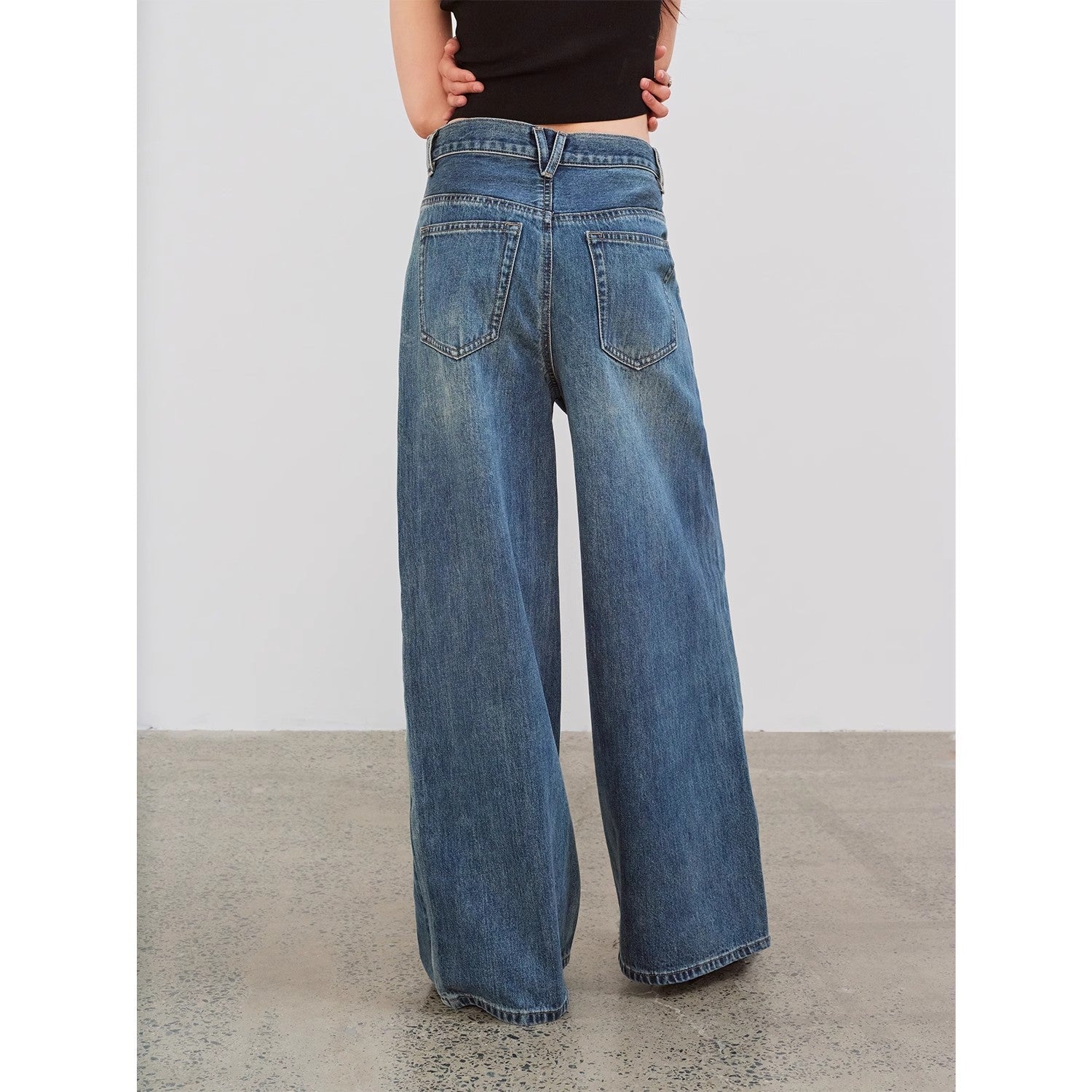 Washed Vintage Blue Straight & Loose Wide Leg Jeans