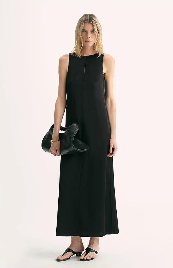Acetate Wool Slimming Hollow Neckline A-Line Dress