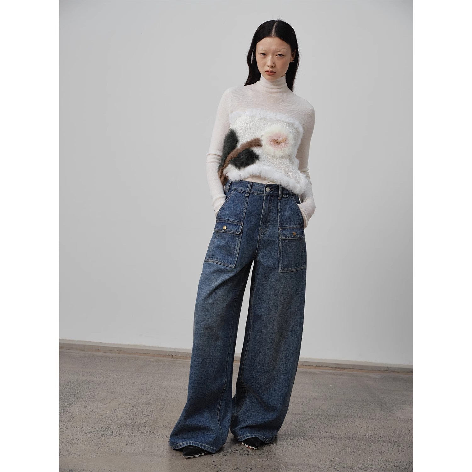Washed Vintage Blue Straight & Loose Wide Leg Jeans