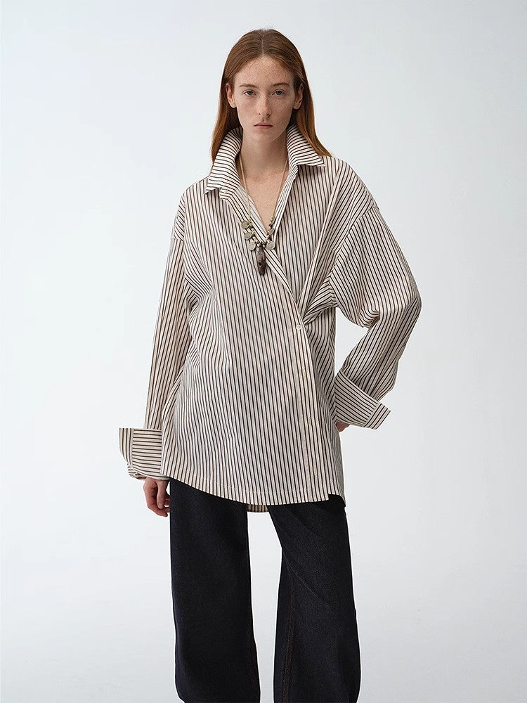 Asymmetric Slanted Striped Shirt