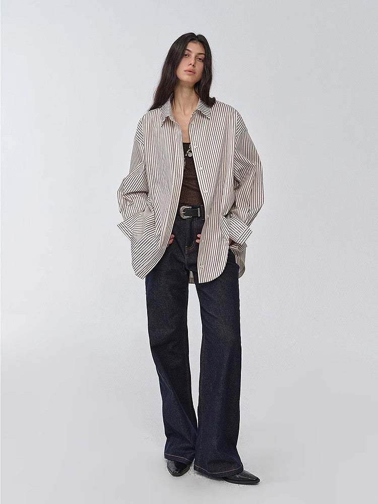 Asymmetric Slanted Striped Shirt