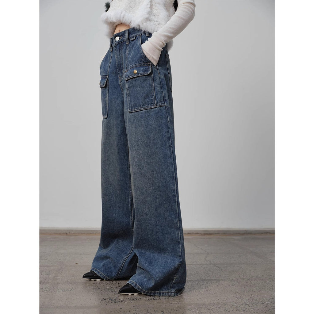 Washed Vintage Blue Straight & Loose Wide Leg Jeans