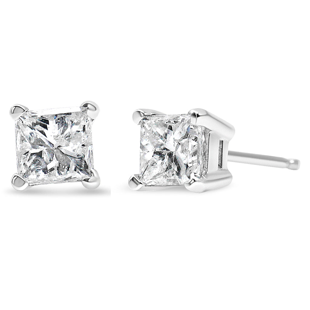 Princess-Cut Square Diamond Stud Earrings