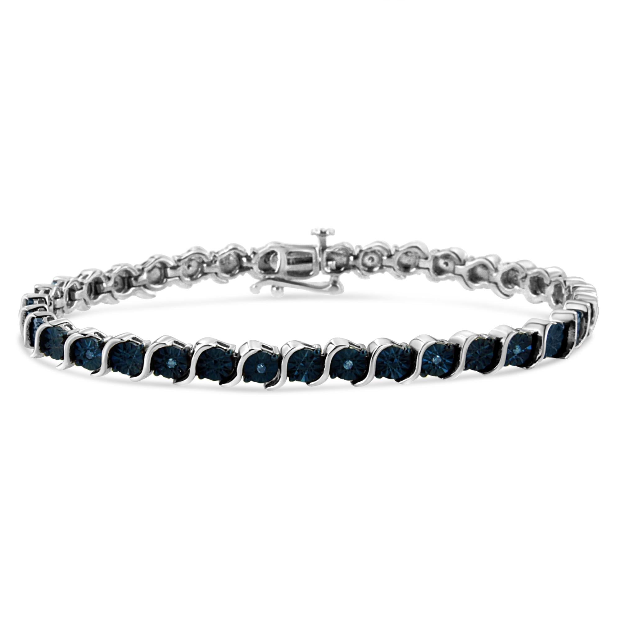 Blue Color Diamond Tennis Bracelet