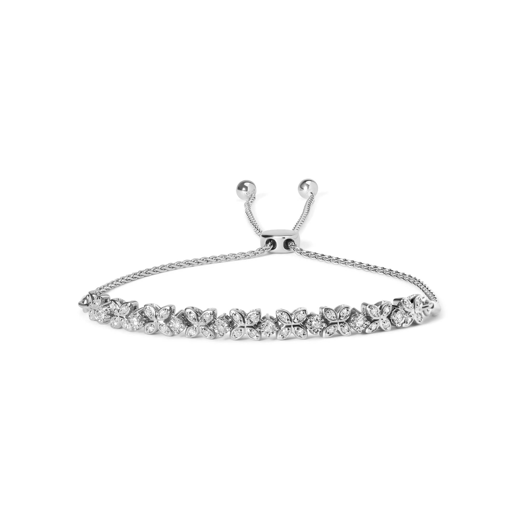Diamond Marquise Shaped Link 4"-10" Adjustable Bolo Bracelet