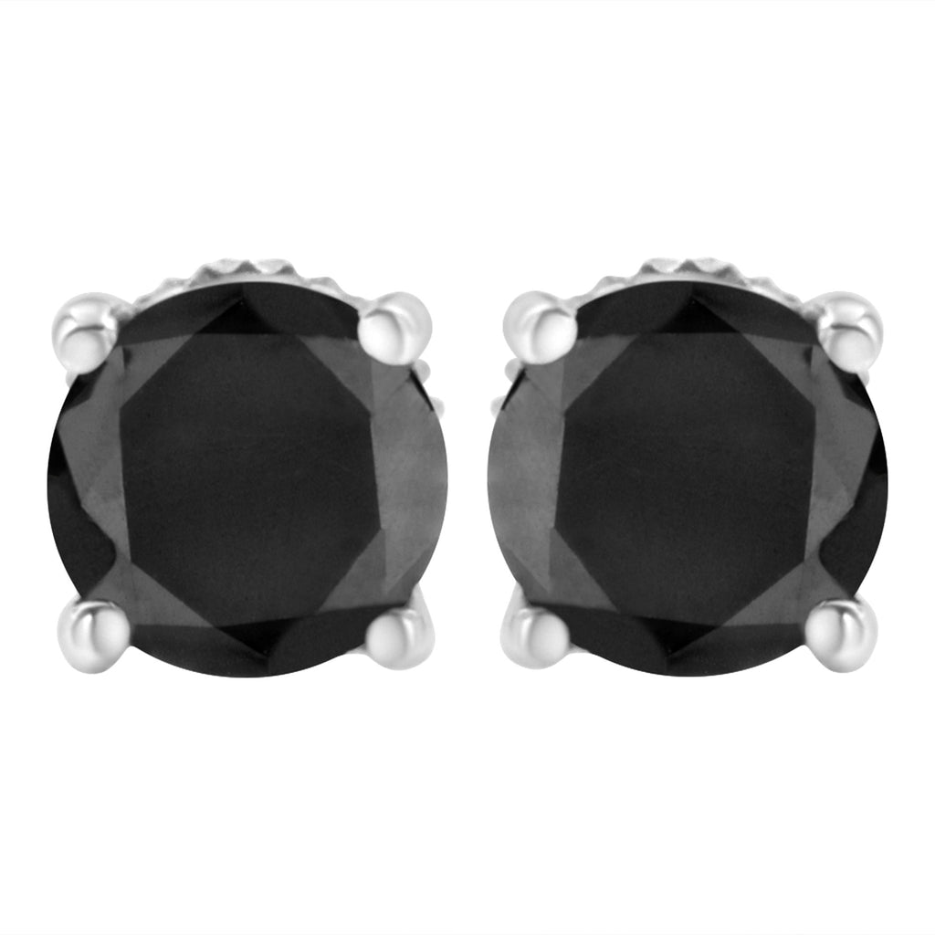 Round Brilliant-Cut Black Diamond Stud Earrings
