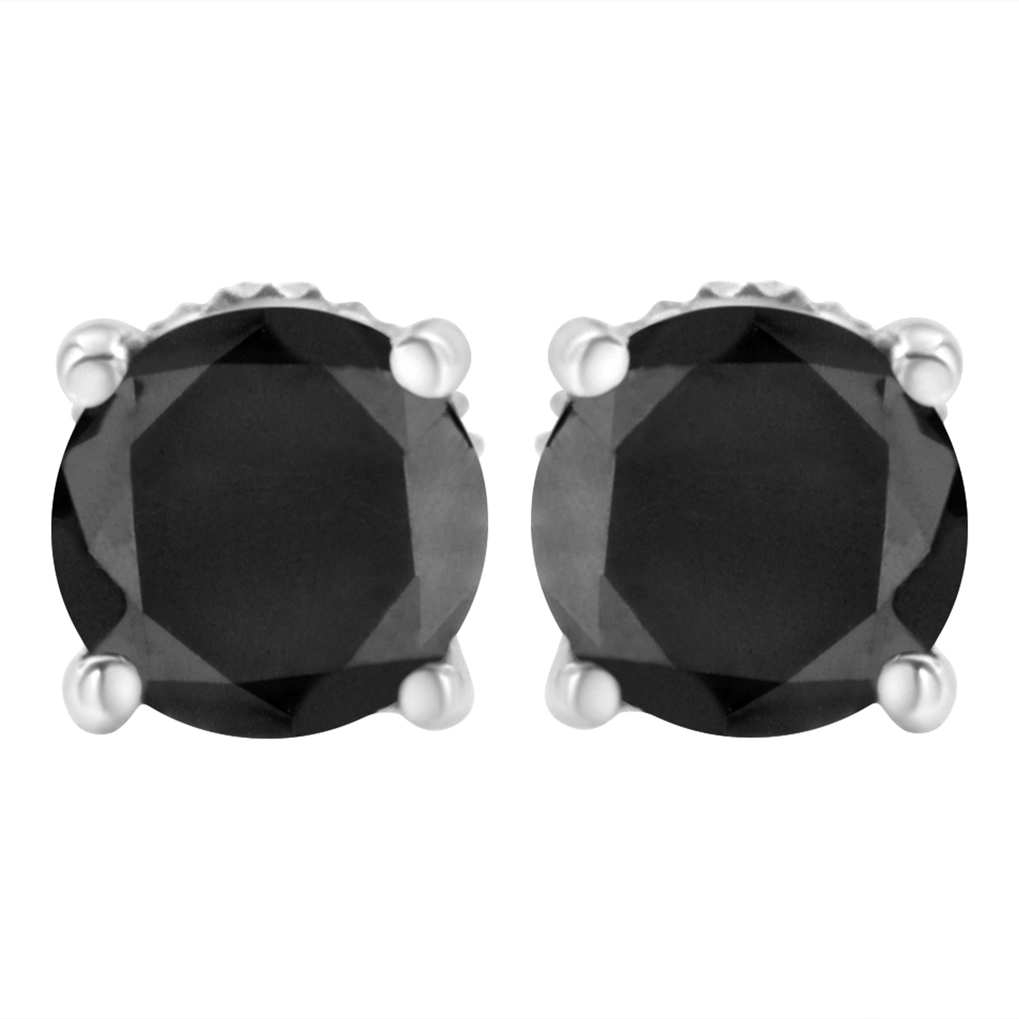 Round Brilliant-Cut Black Diamond Stud Earrings