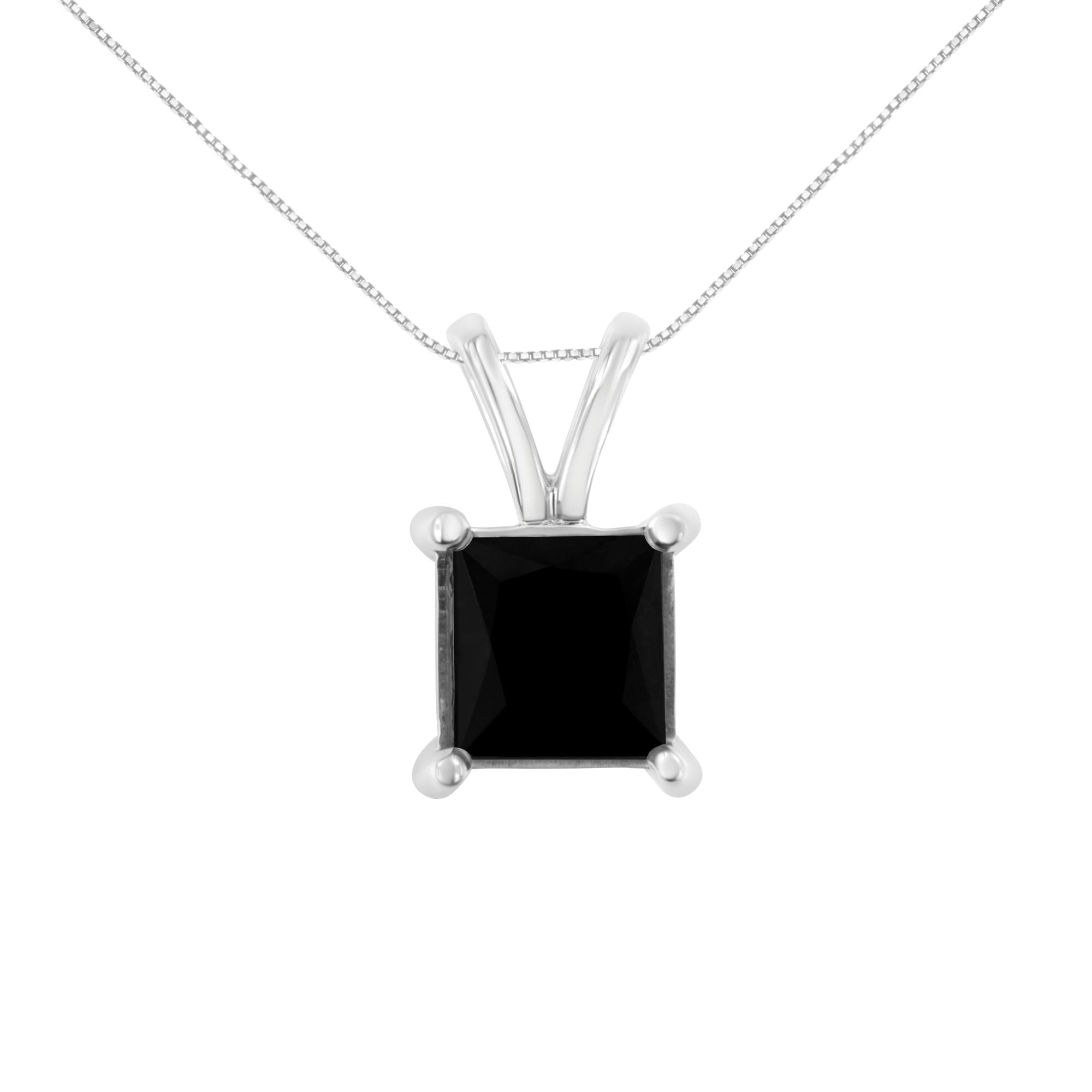 Sterling Silver Treated Black Diamond Solitaire Pendant Necklace