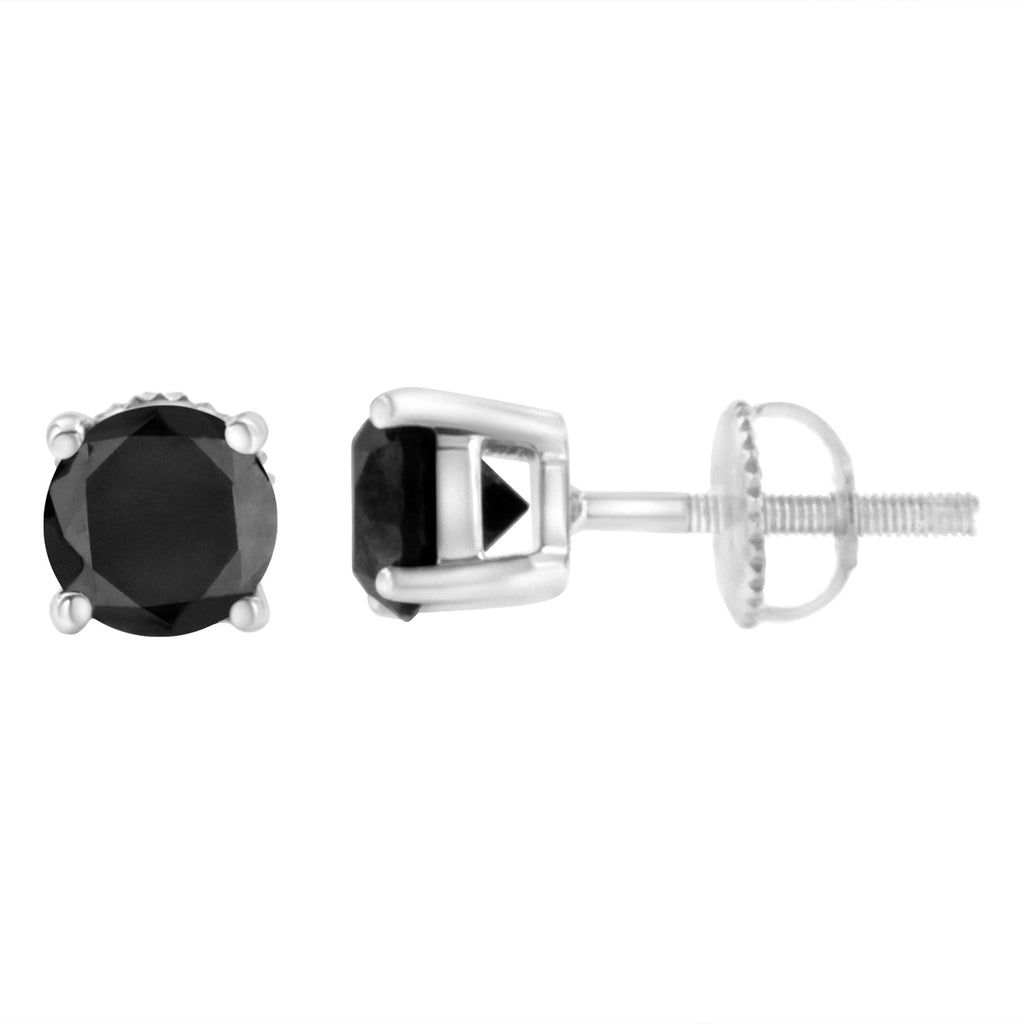 Round Brilliant-Cut Black Diamond Stud Earrings