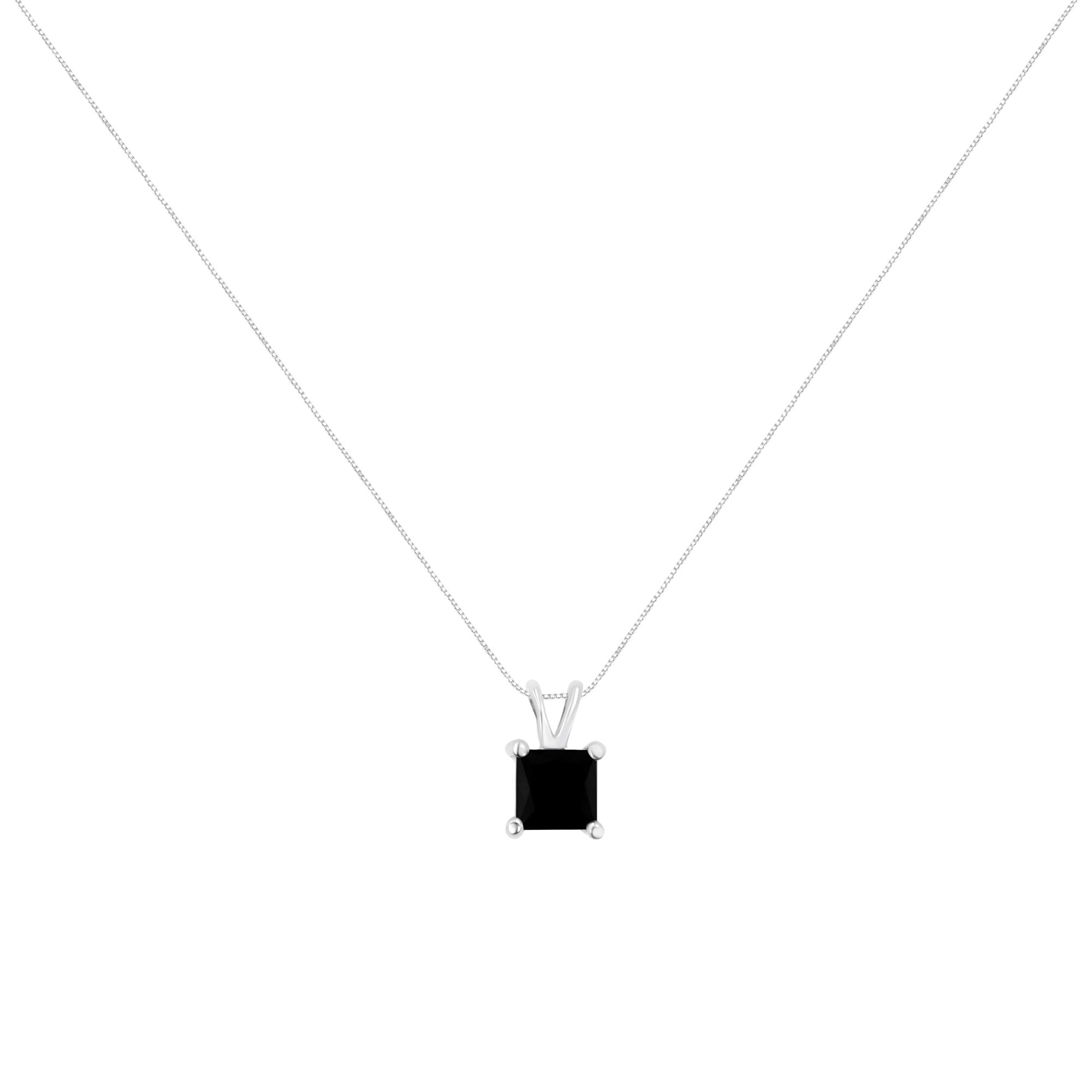 Sterling Silver Treated Black Diamond Solitaire Pendant Necklace