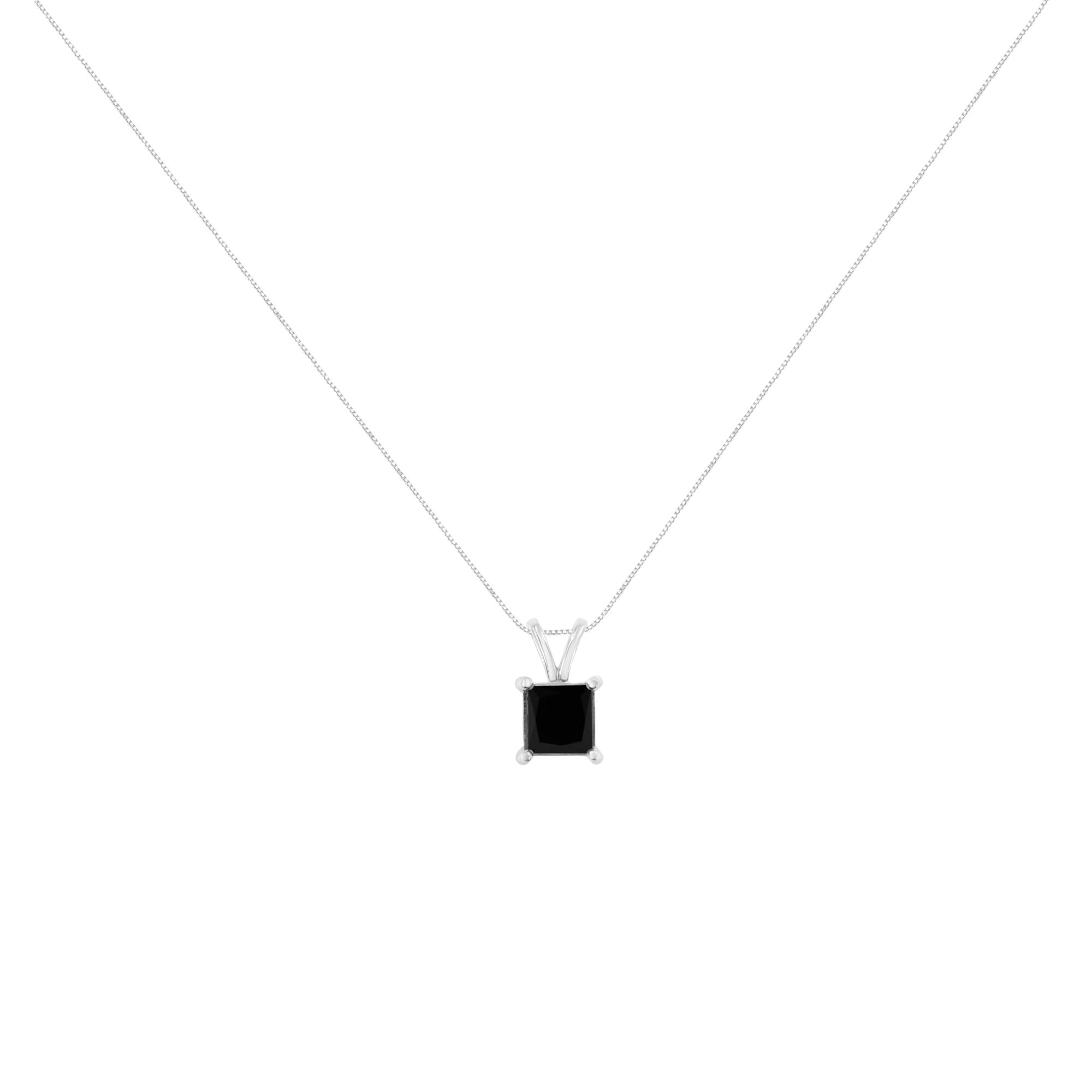 Sterling Silver Treated Black Diamond Solitaire Pendant Necklace