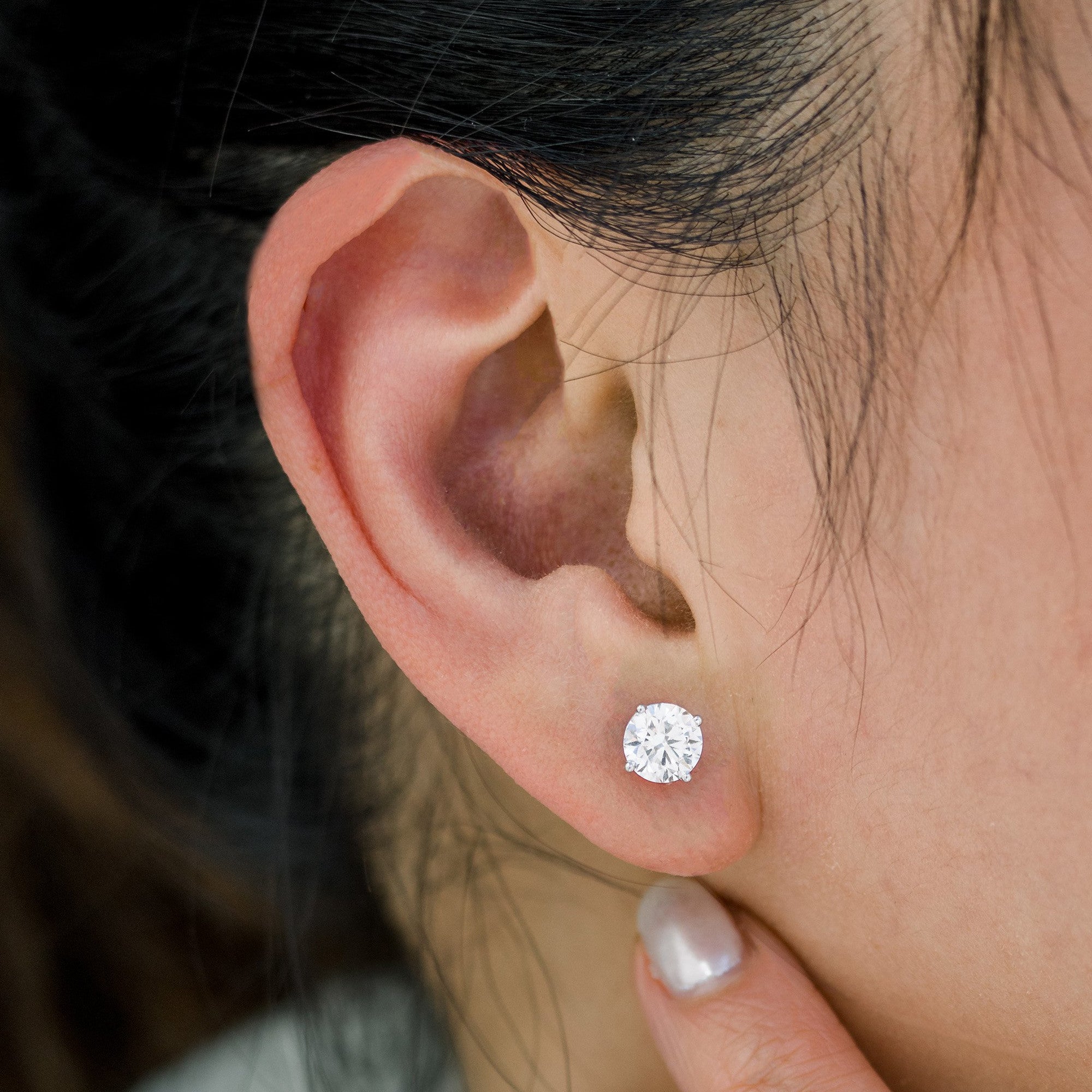 Moissanite Round Stud Earrings in 14K White Gold