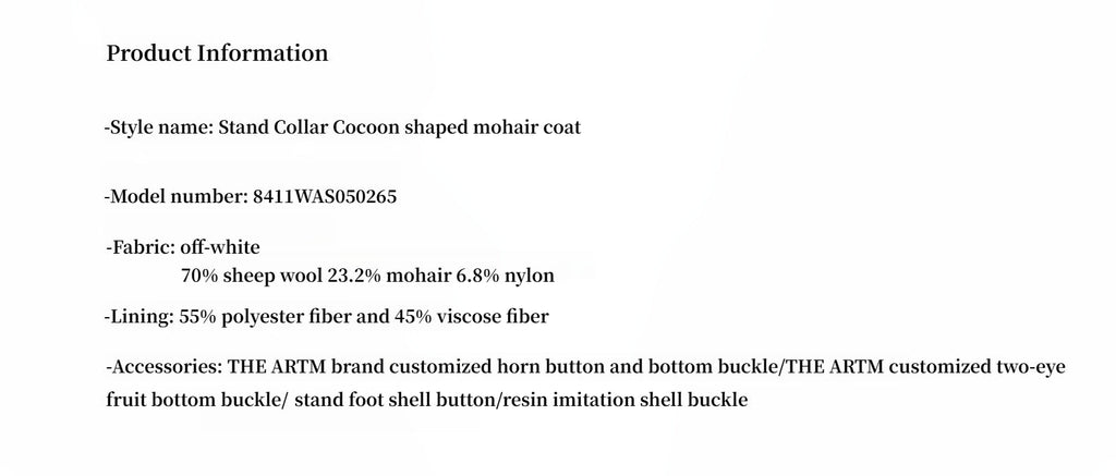 Mohair Wool Stand Collar Coat