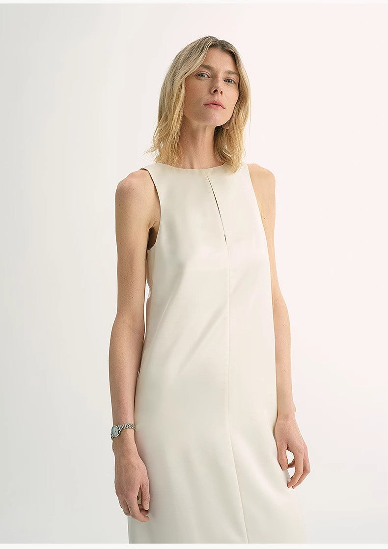Acetate Wool Slimming Hollow Neckline A-Line Dress