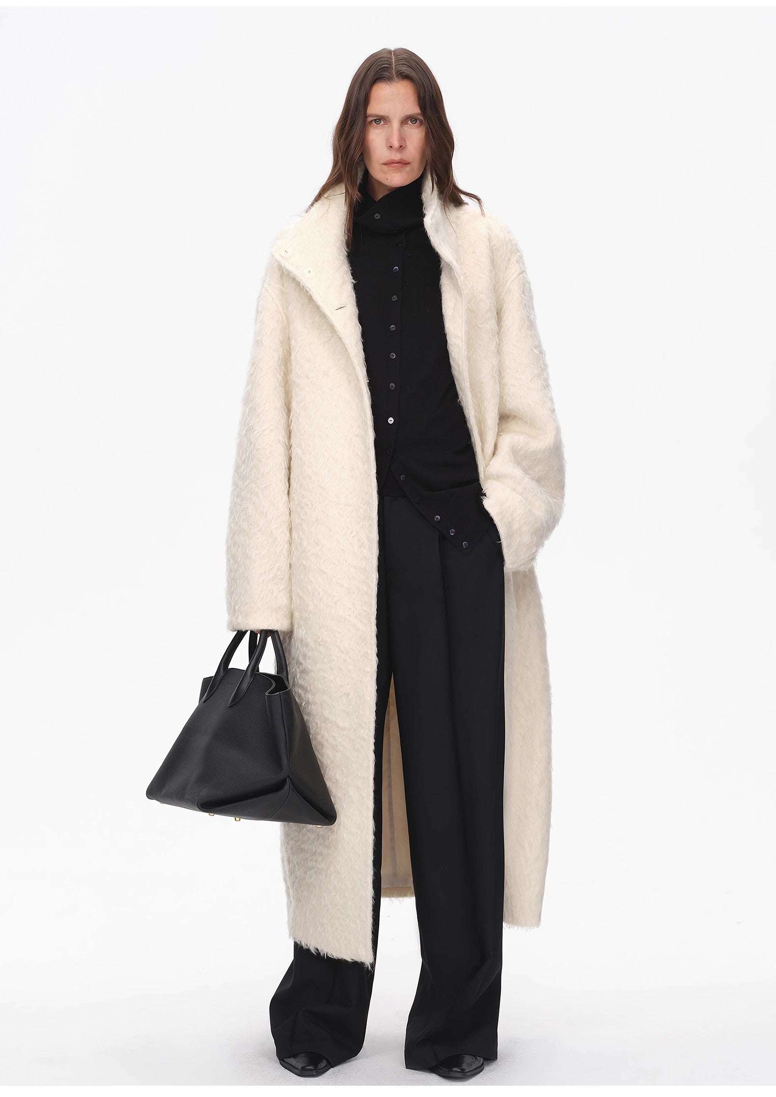 Mohair Wool Stand Collar Coat