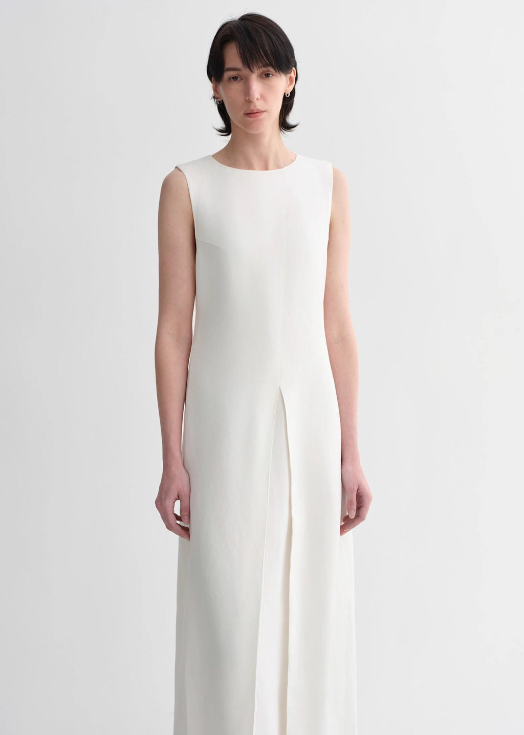 Mulberry Silk Sleeveless Round Neck Oblique Pleated A-Line Dress