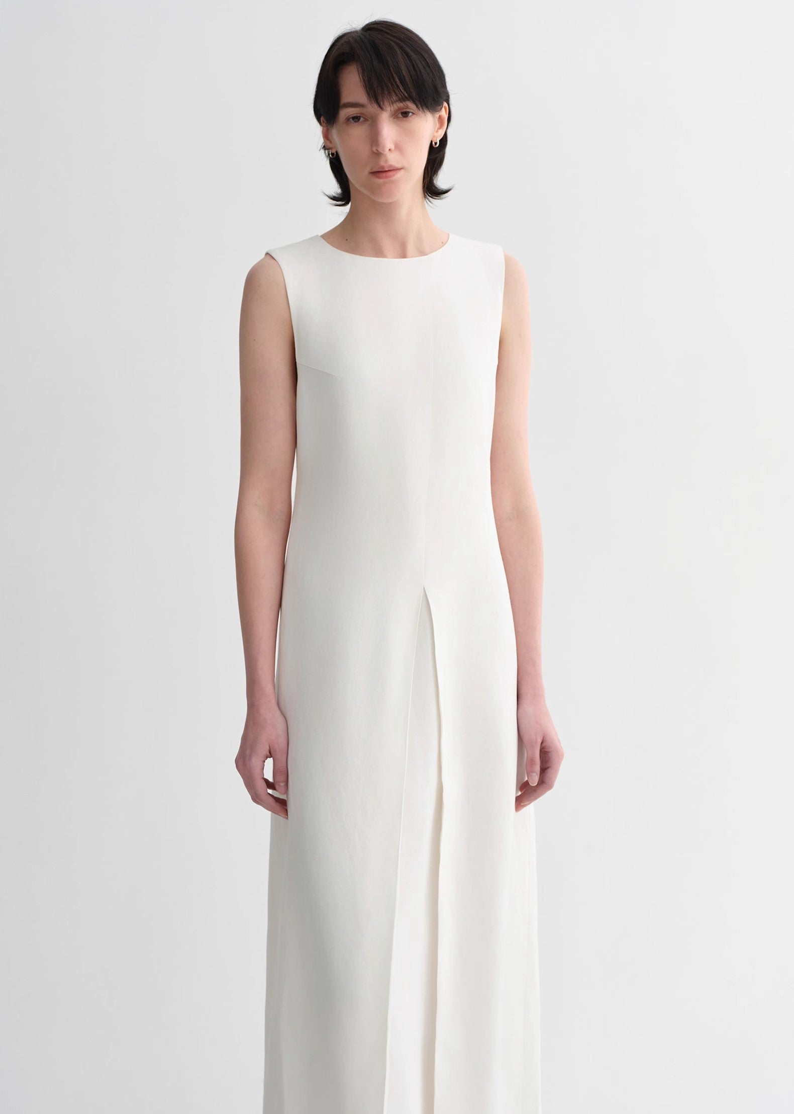 Mulberry Silk Sleeveless Round Neck Oblique Pleated A-Line Dress
