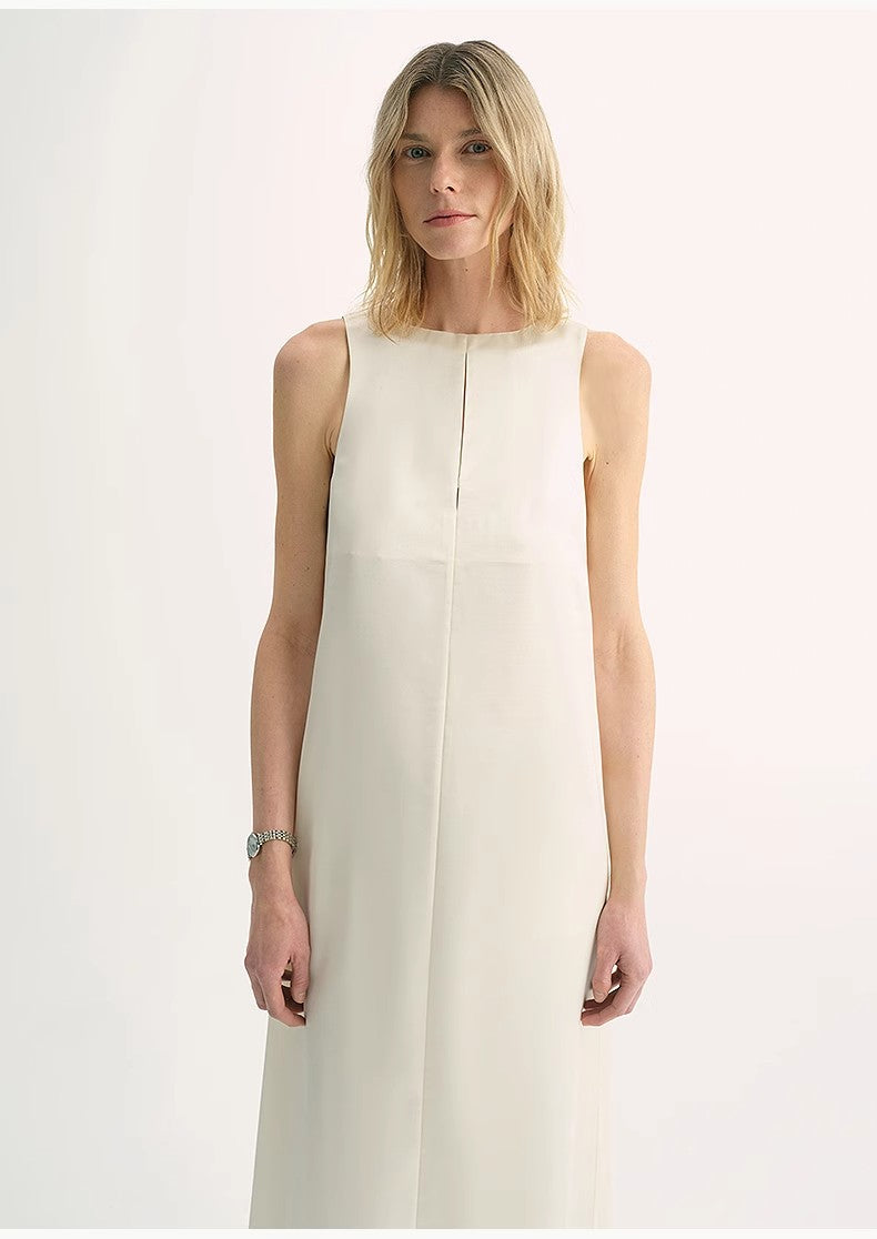 Acetate Wool Slimming Hollow Neckline A-Line Dress