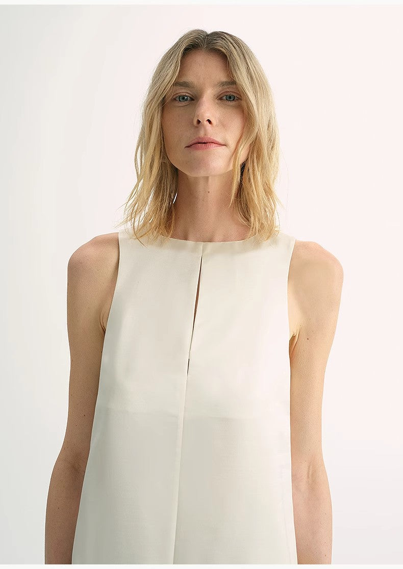 Acetate Wool Slimming Hollow Neckline A-Line Dress