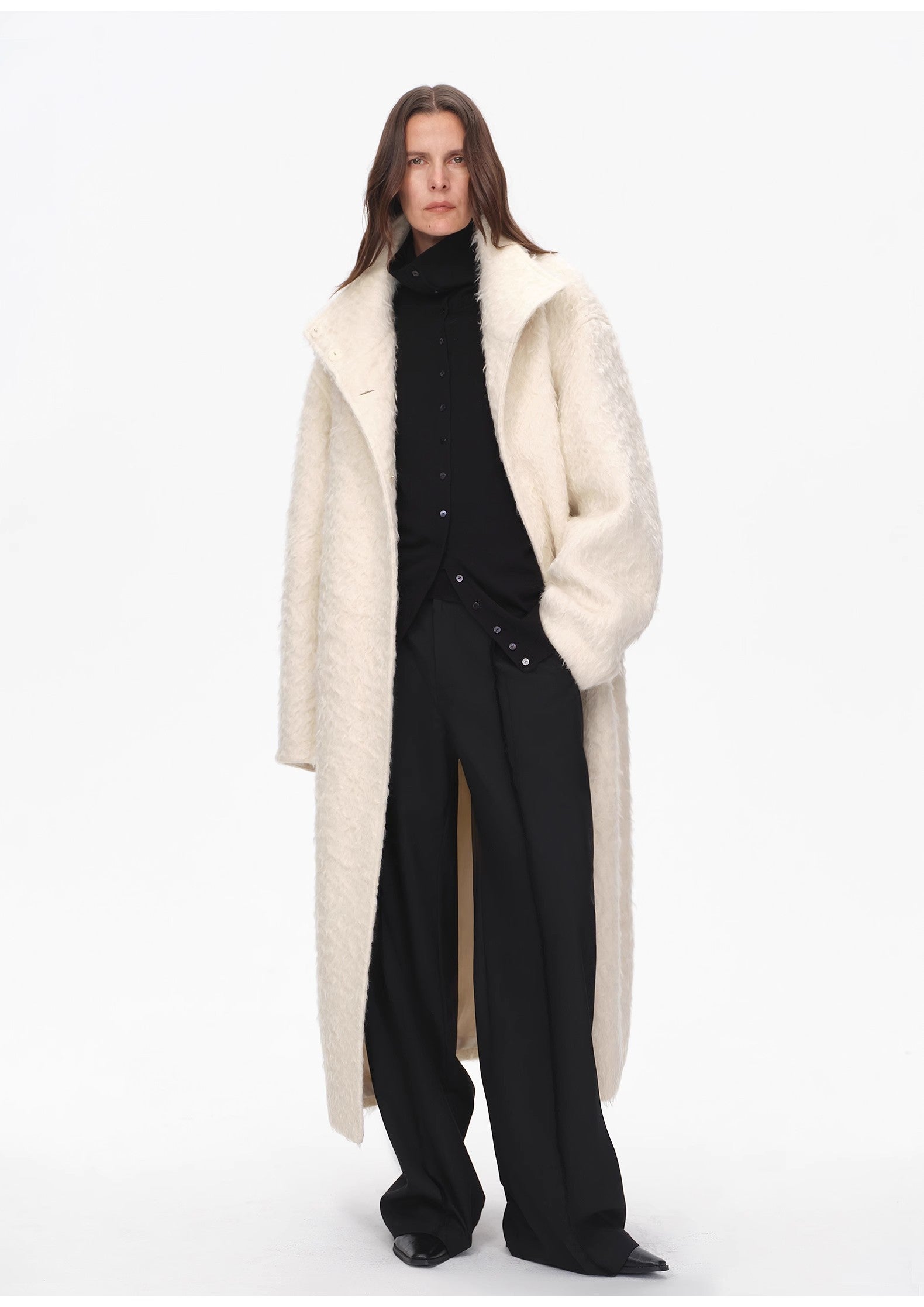 Mohair Wool Stand Collar Coat
