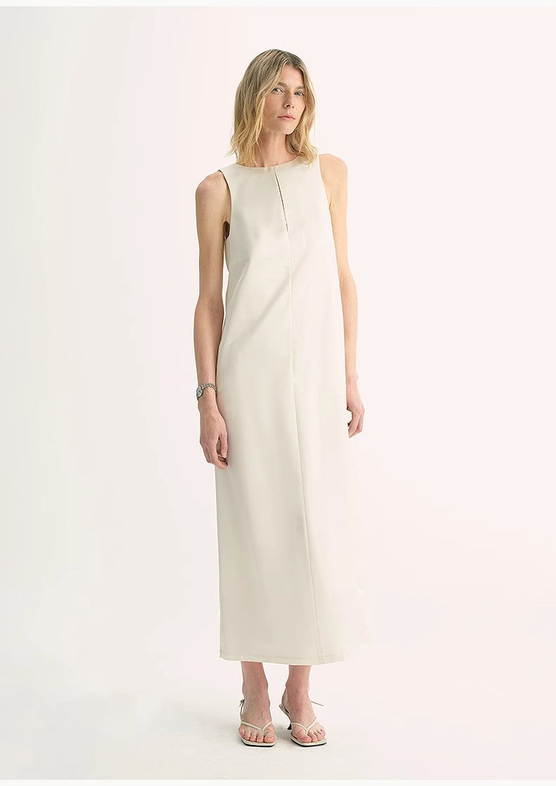 Acetate Wool Slimming Hollow Neckline A-Line Dress