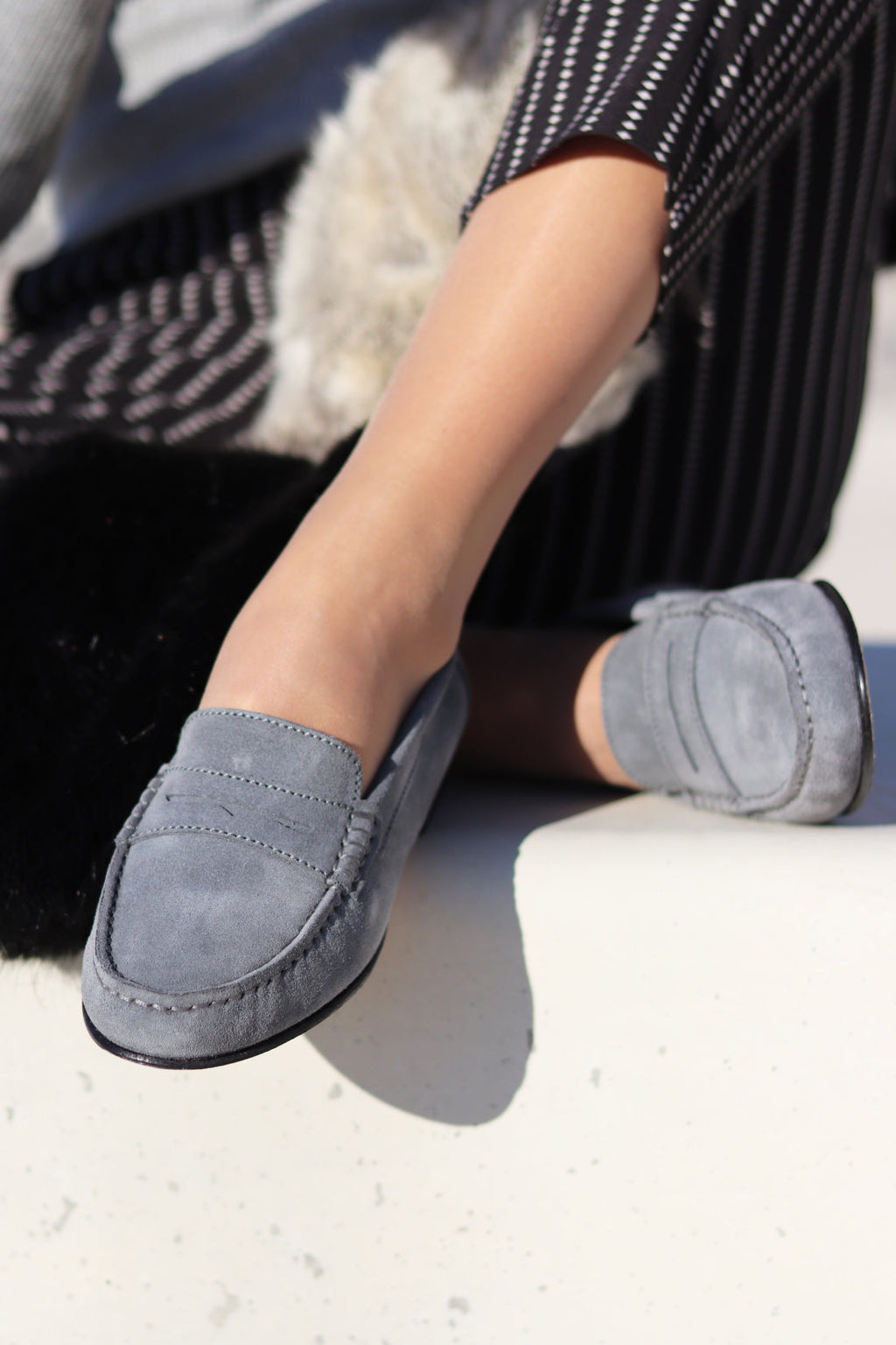 Penny Loafers Leather Sole - Slate Grey Suede