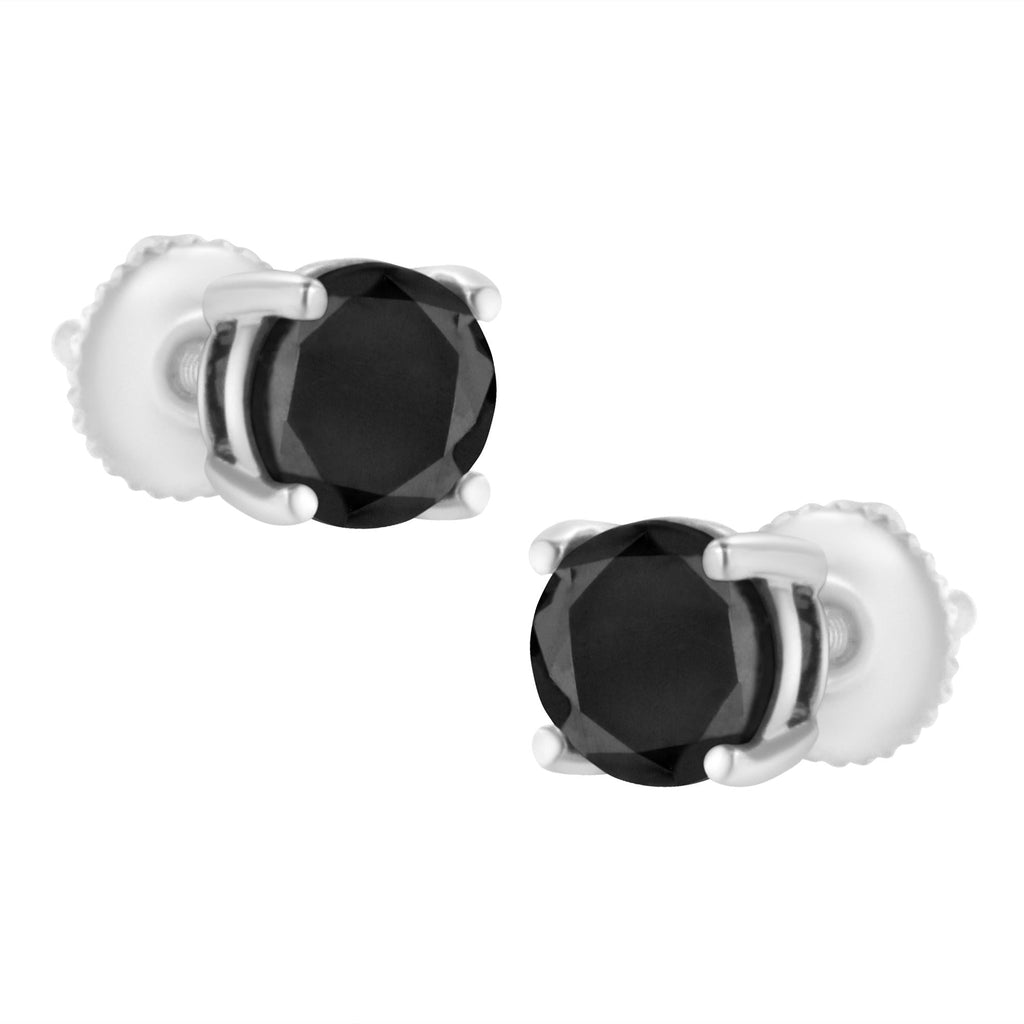 Round Brilliant-Cut Black Diamond Stud Earrings