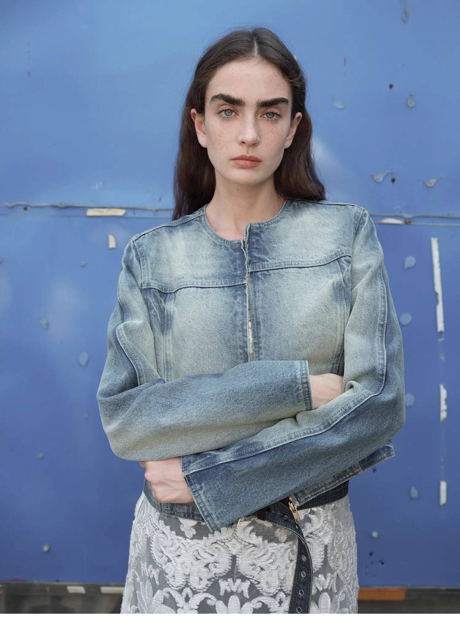 Zipper Short Denim Jacket