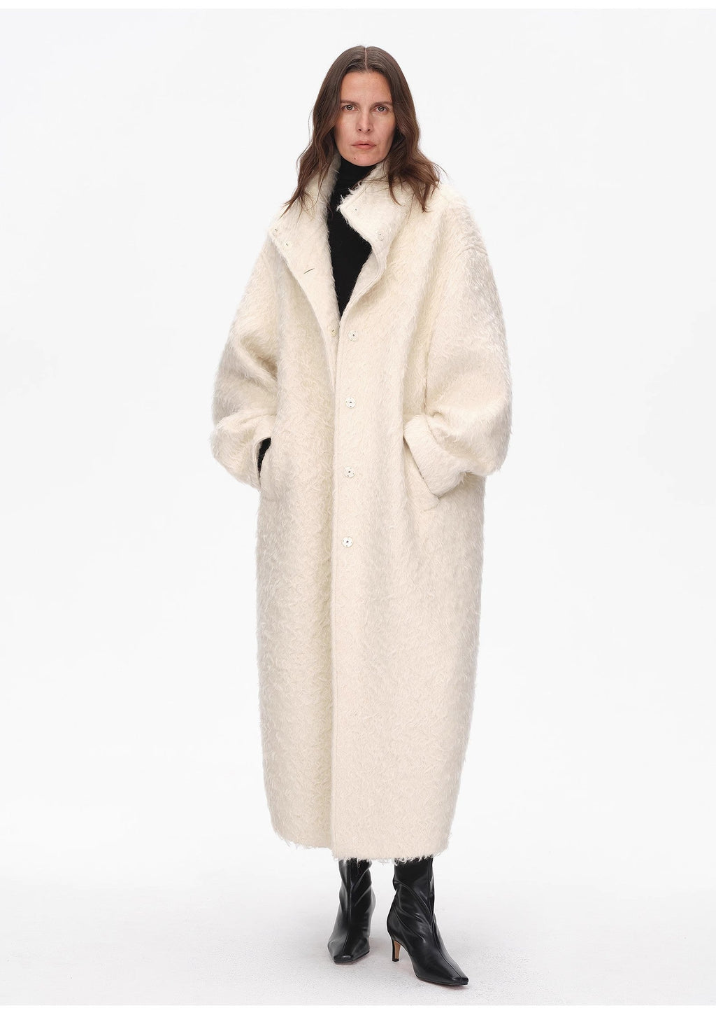 Mohair Wool Stand Collar Coat