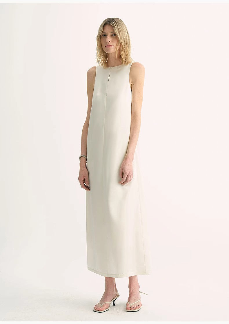 Acetate Wool Slimming Hollow Neckline A-Line Dress