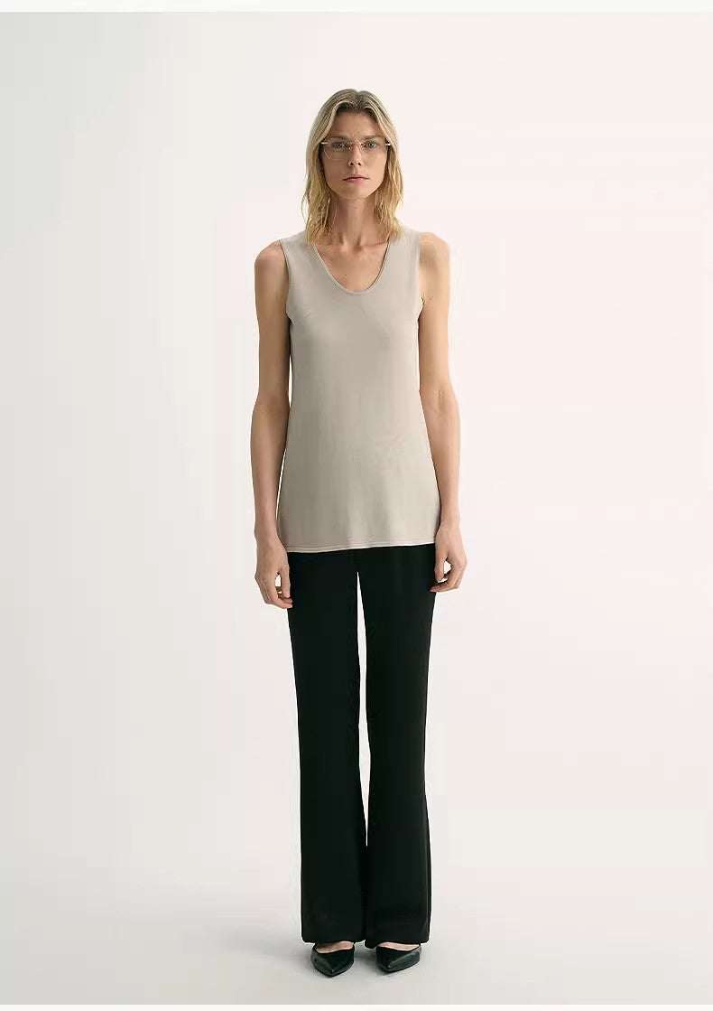 Silk U-Neck Straight Knitted Top