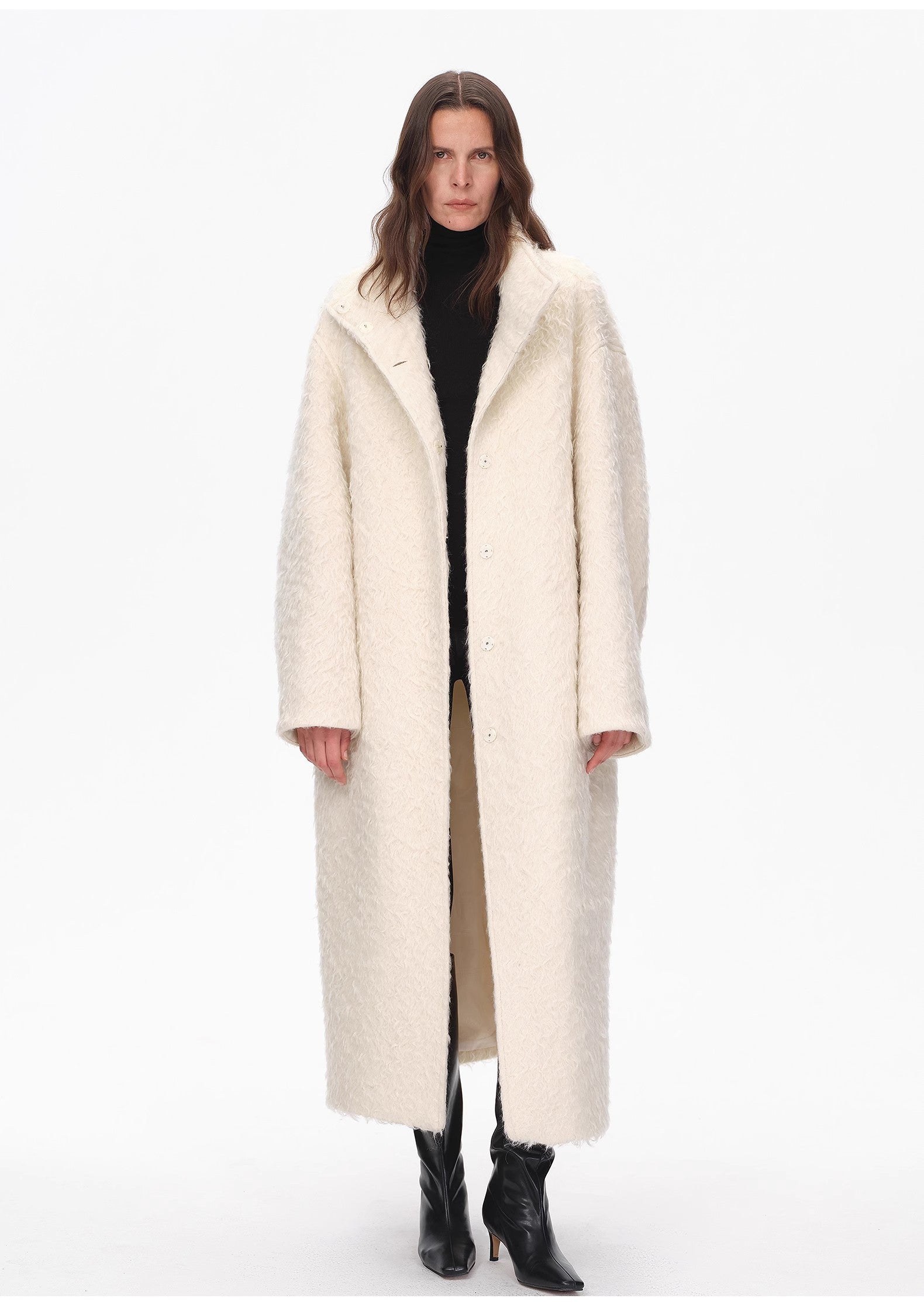 Mohair Wool Stand Collar Coat