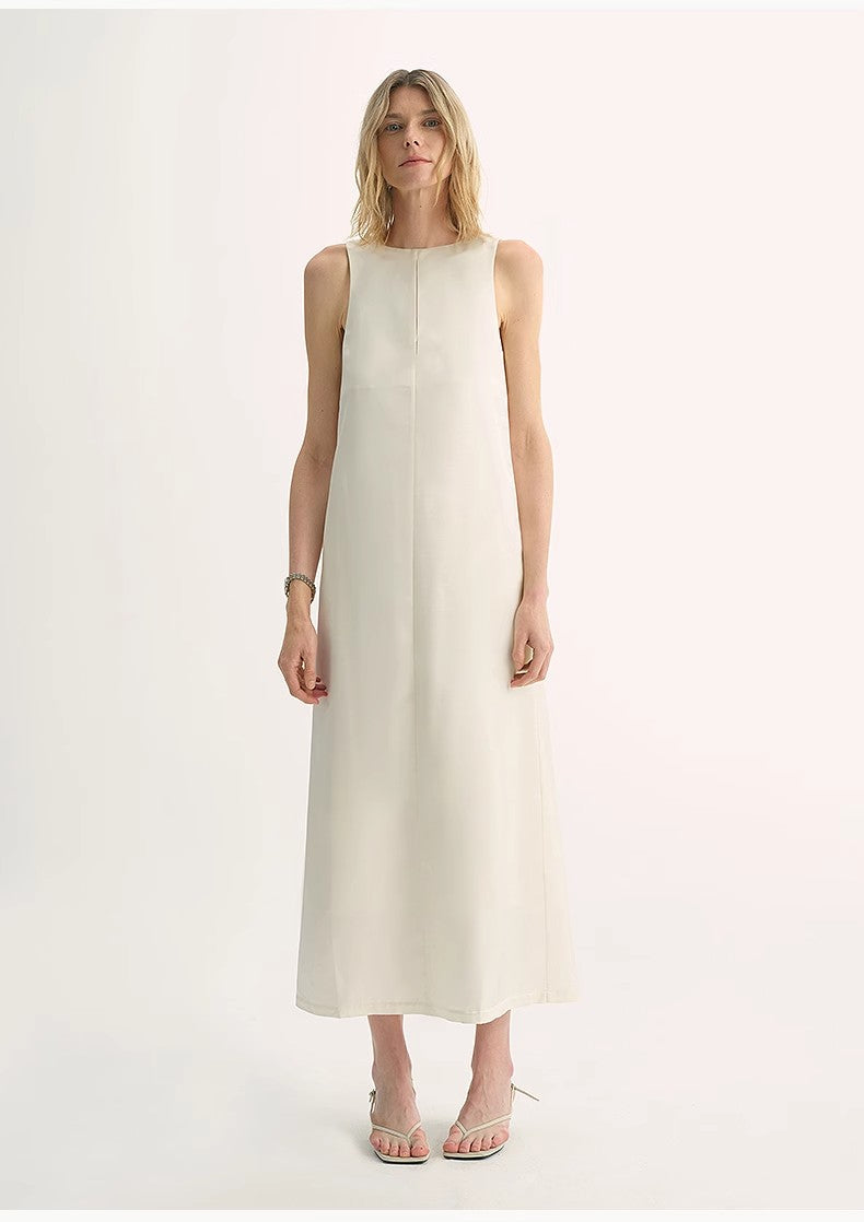 Acetate Wool Slimming Hollow Neckline A-Line Dress