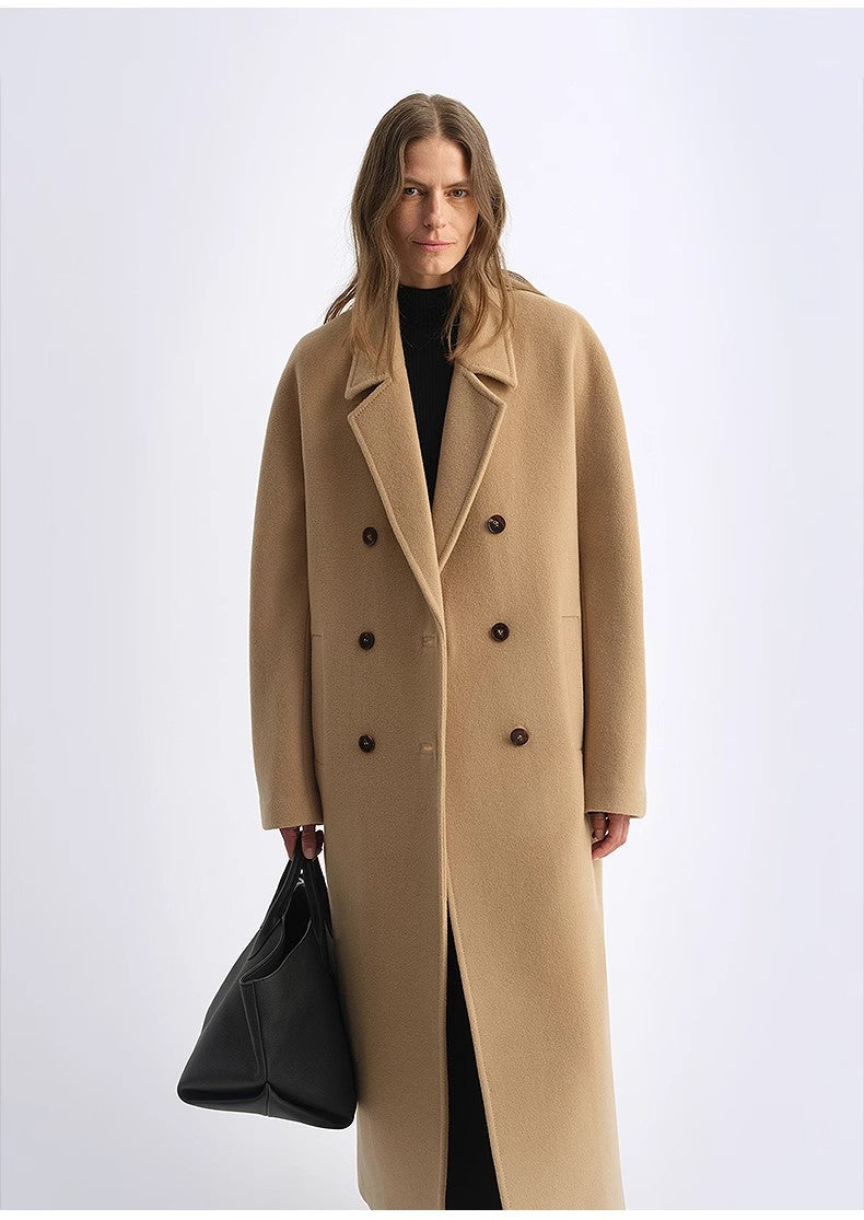 Wool Cashmere Blend Classic Tie Coat - Camel / Gray