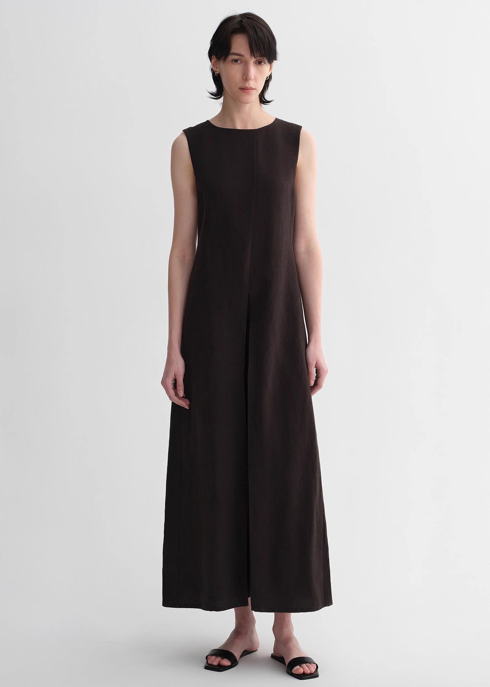 Mulberry Silk Sleeveless Round Neck Oblique Pleated A-Line Dress