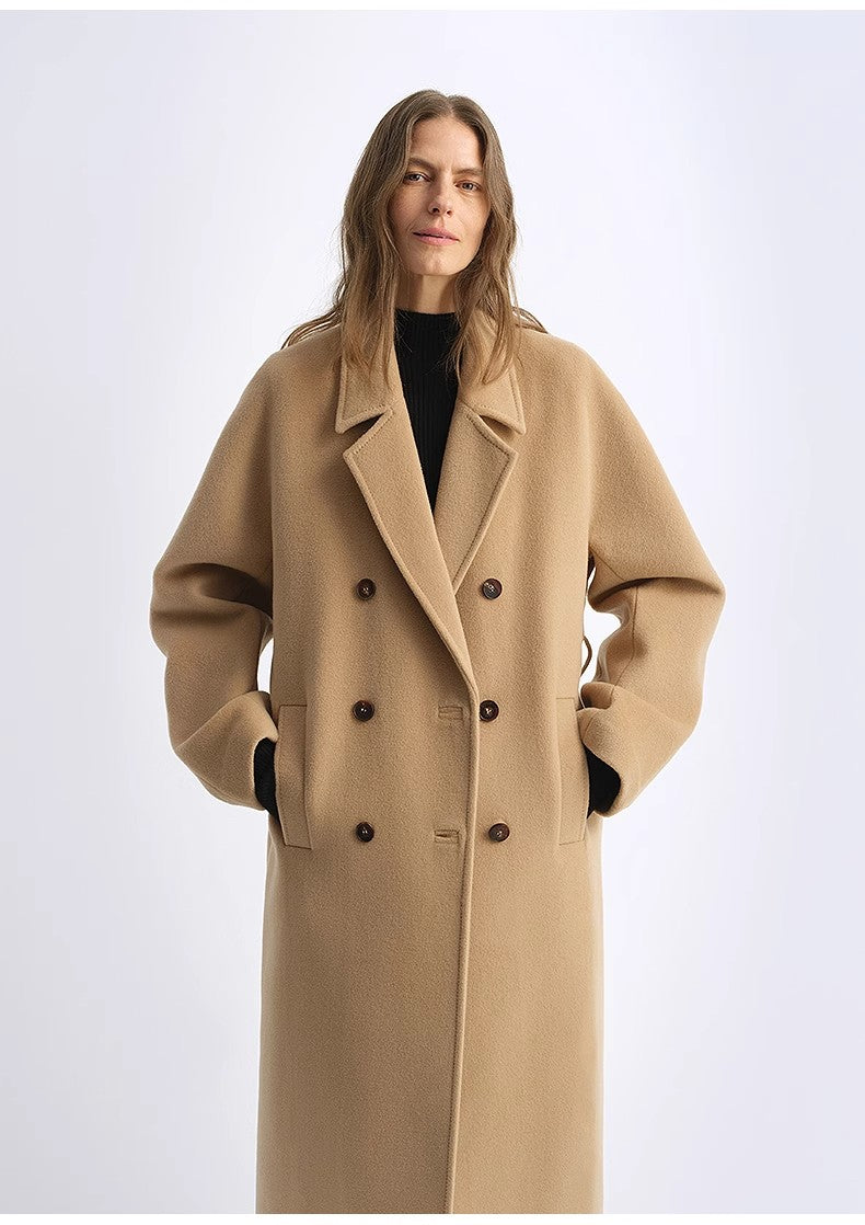 Wool Cashmere Blend Classic Tie Coat - Camel / Gray