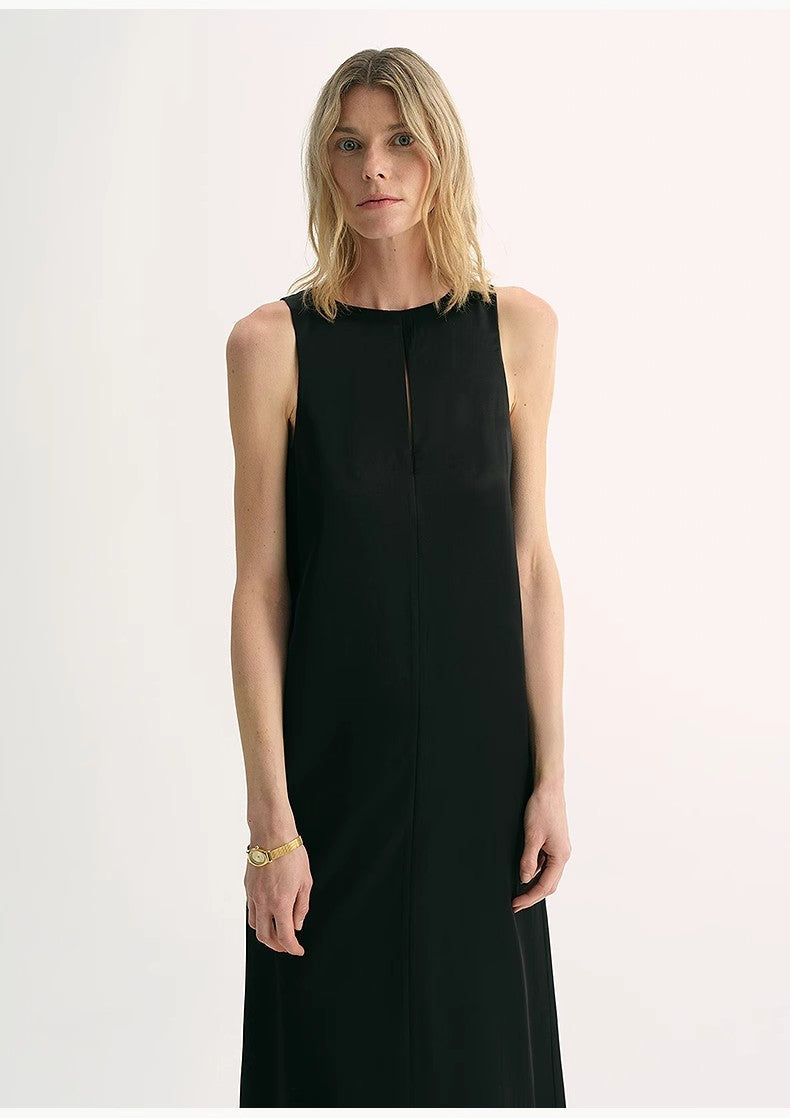 Acetate Wool Slimming Hollow Neckline A-Line Dress