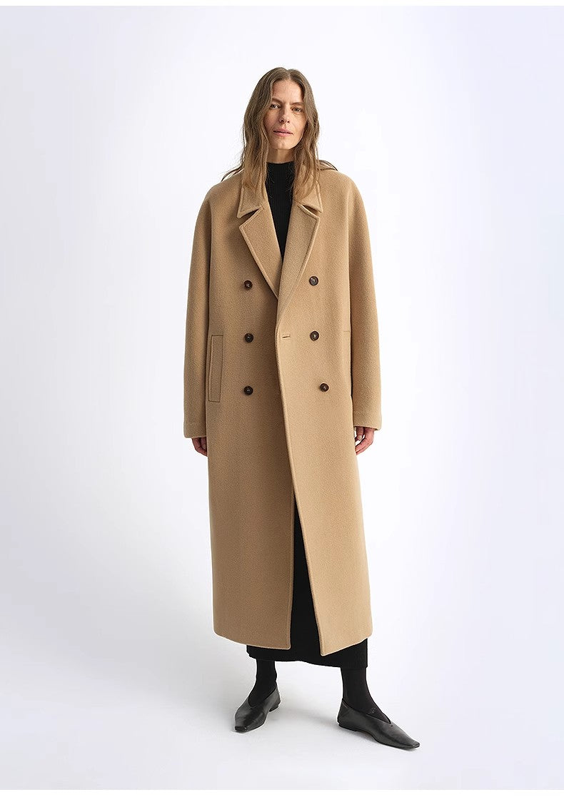 Wool Cashmere Blend Classic Tie Coat - Camel / Gray