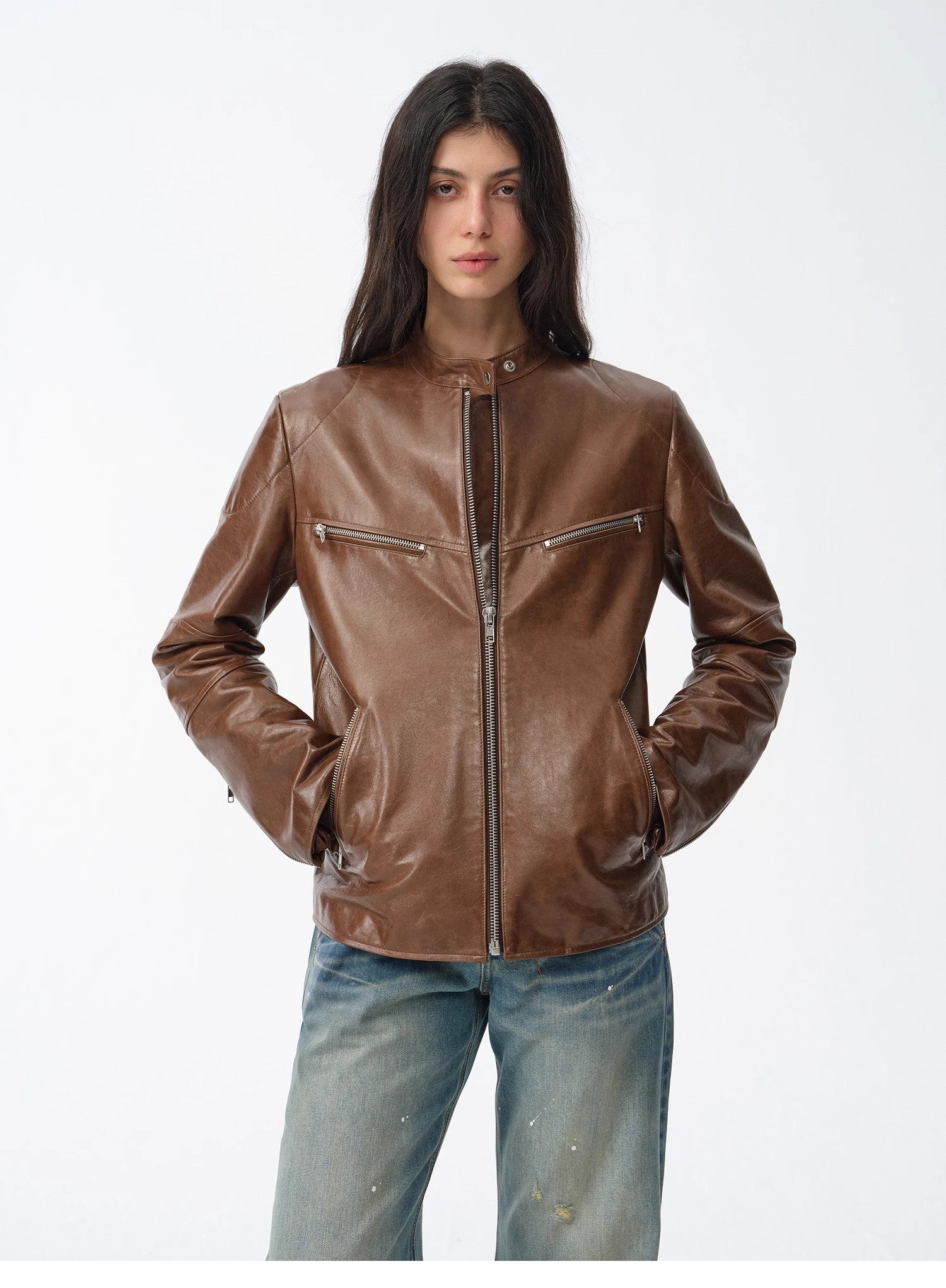 Waxed Sheepskin/Cowhide Vintage Leather Jacket