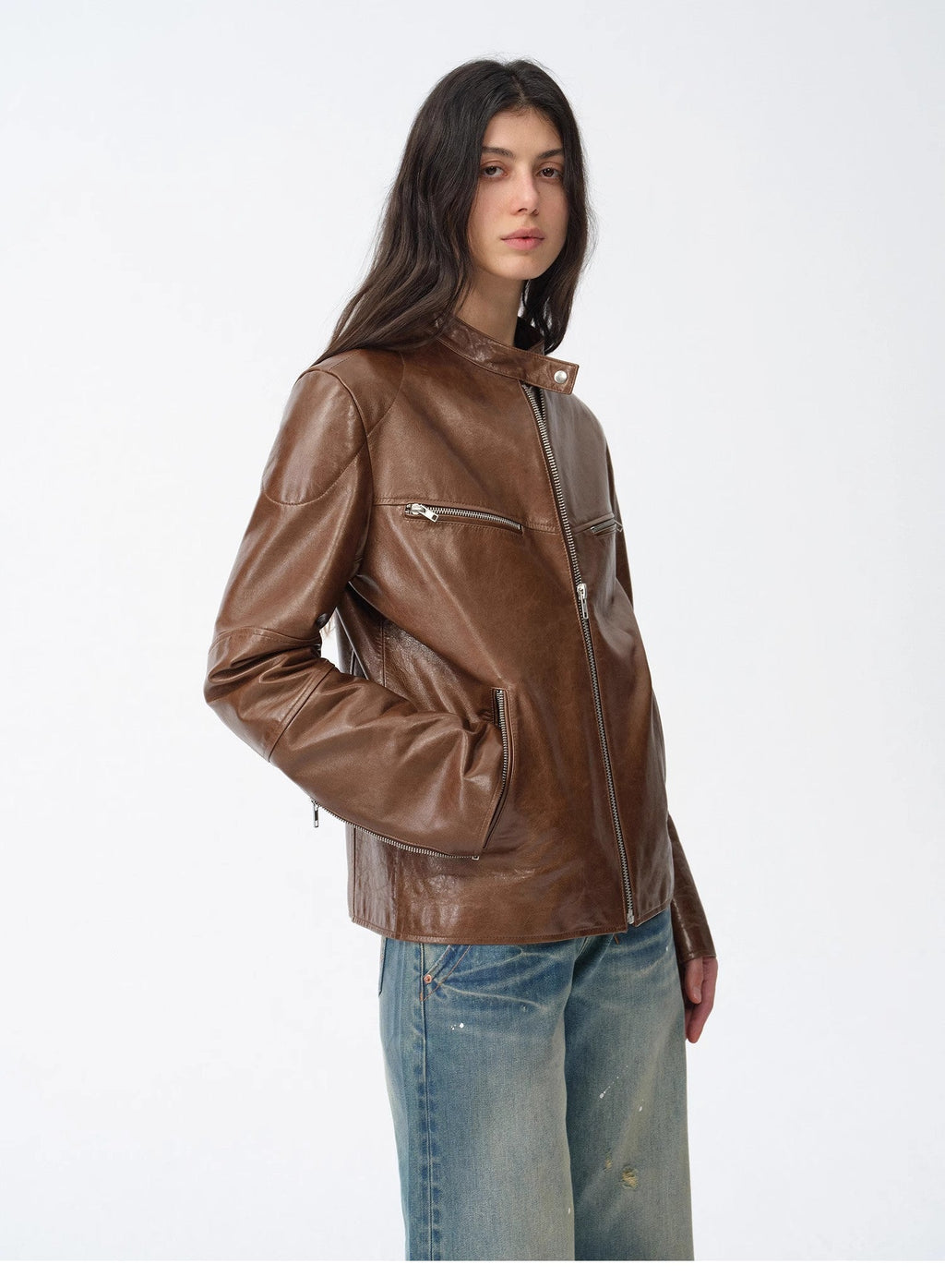 Waxed Sheepskin/Cowhide Vintage Leather Jacket