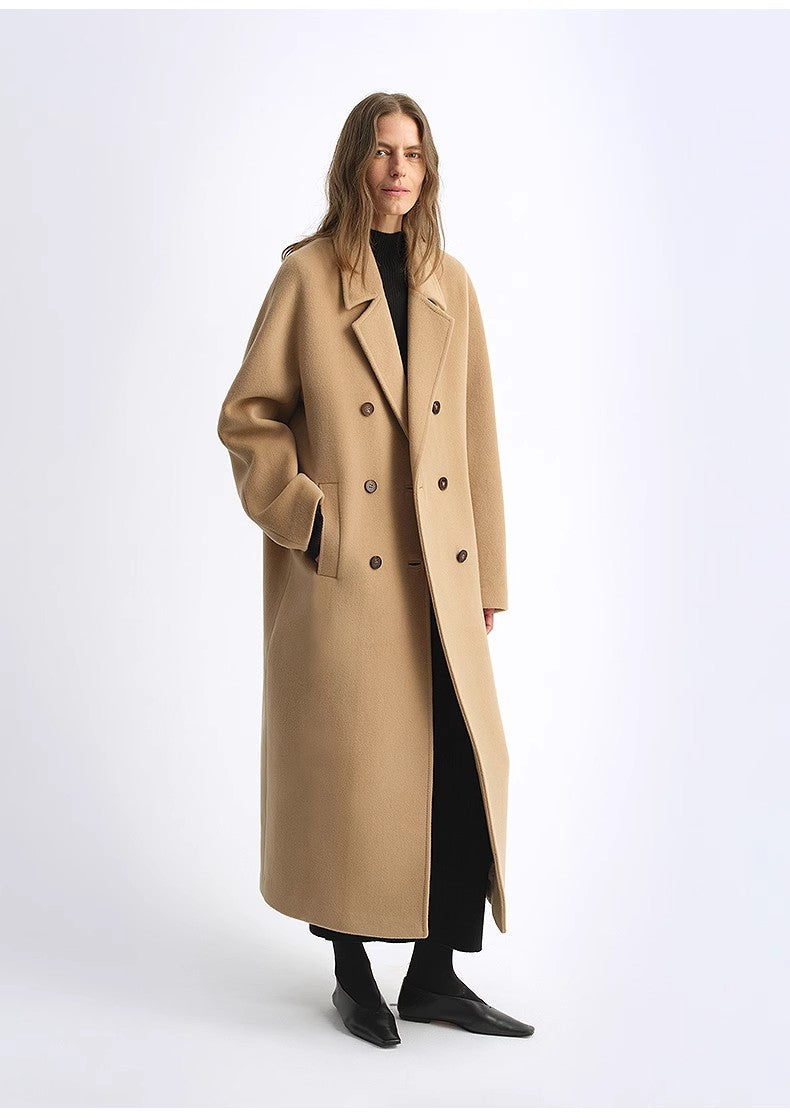 Wool Cashmere Blend Classic Tie Coat - Camel / Gray