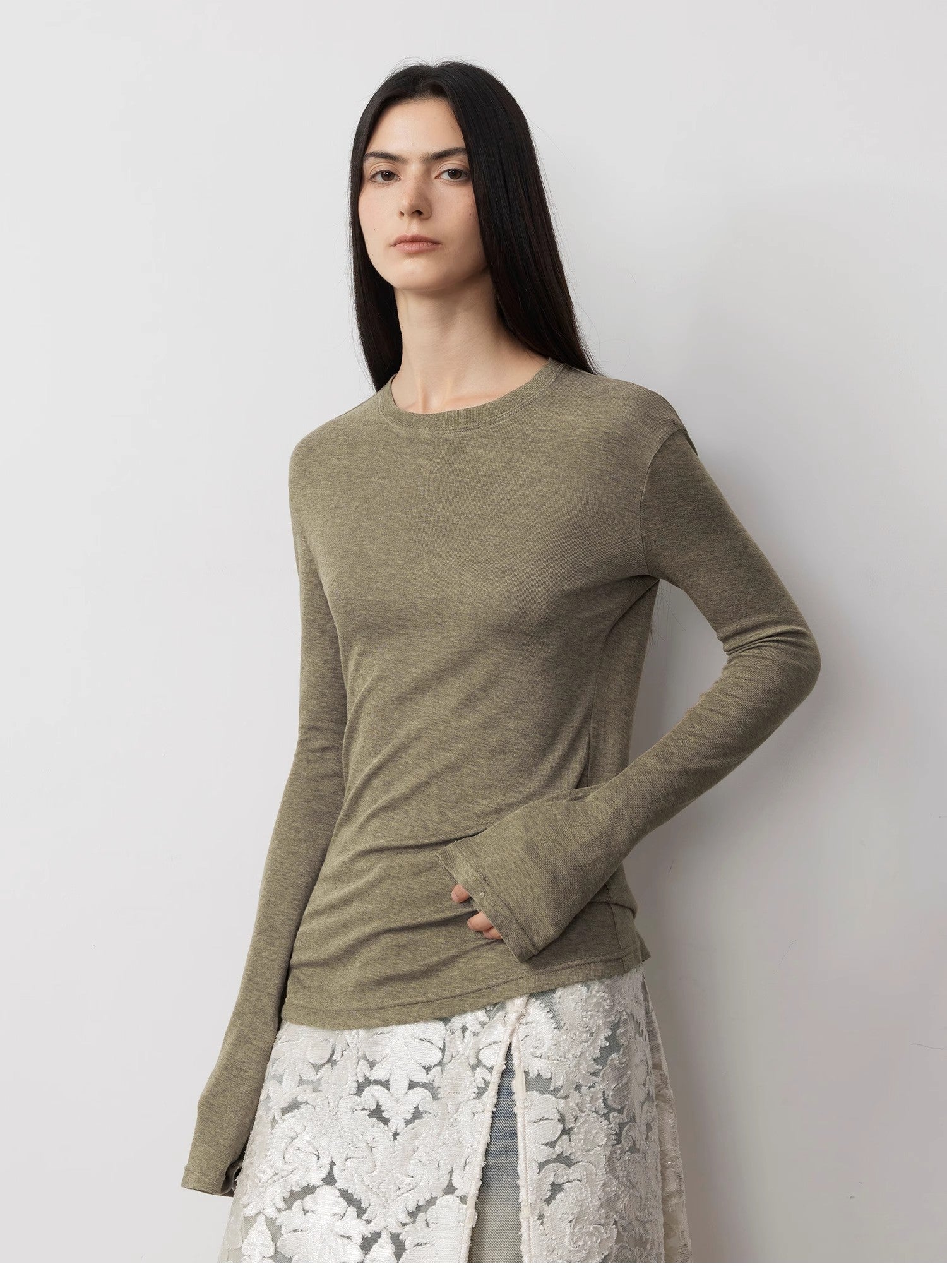 Lyocell Wool Stretch Long-Sleeved T-Shirt